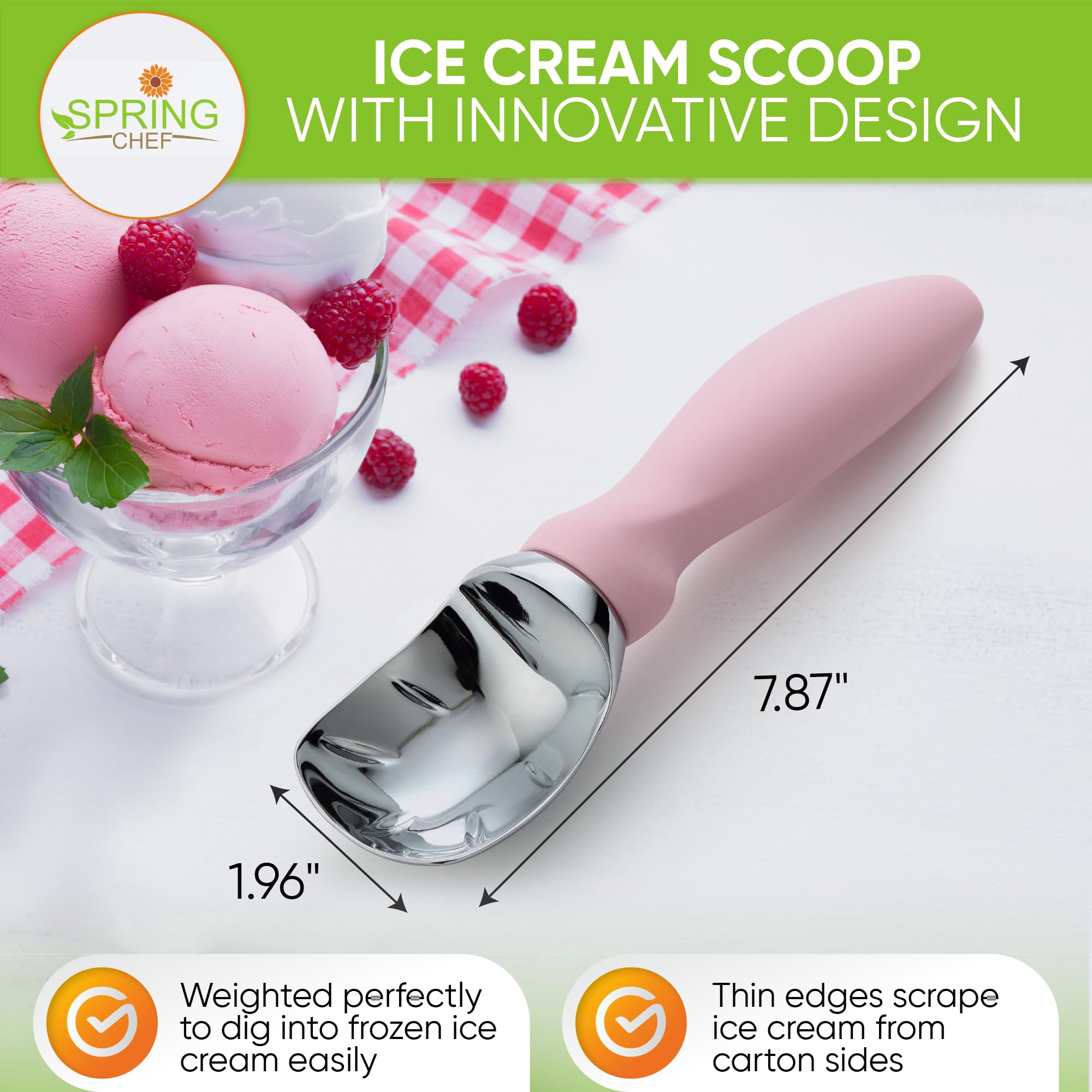 Spring Chef Ice Cream Scoop With Soft Grip Handle, Professional Heavy Duty Sturdy Scooper, Premium Kitchen Tool For Cookie Dough