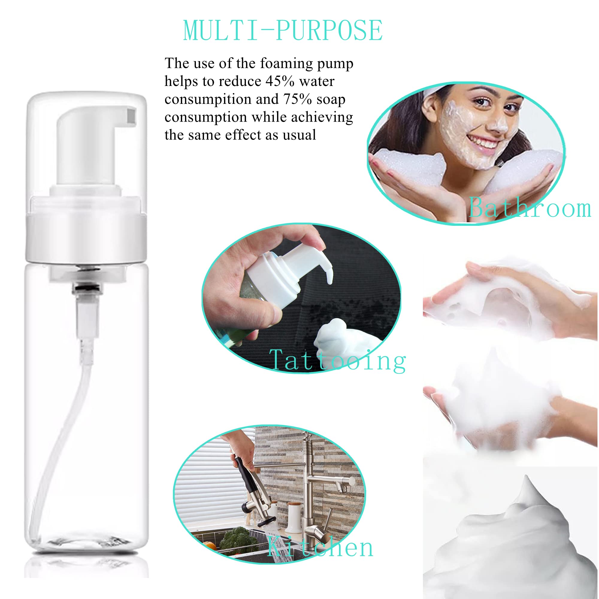Foam Bottle Dispenser,2Pcs 200Ml/7Oz Foaming Pump Bottle Foam Soap Bottle Dispenser Transparent Empty Spray Bottles Foaming Hand
