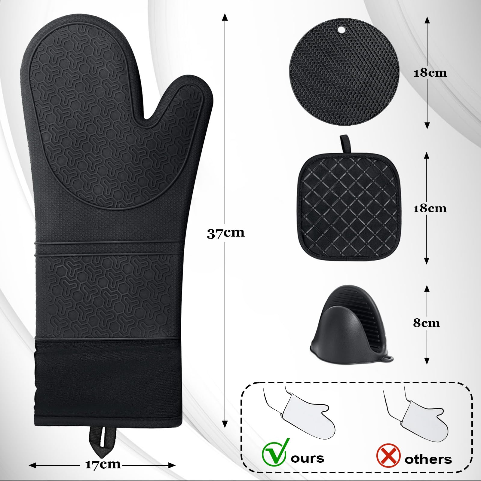Funnydin Oven Mitts And Pot Holders Sets, 8Pcs Pot Holders And Oven Mitts Heat Resistant, Kitchen Non-Slip Silicone Oven Mitts W