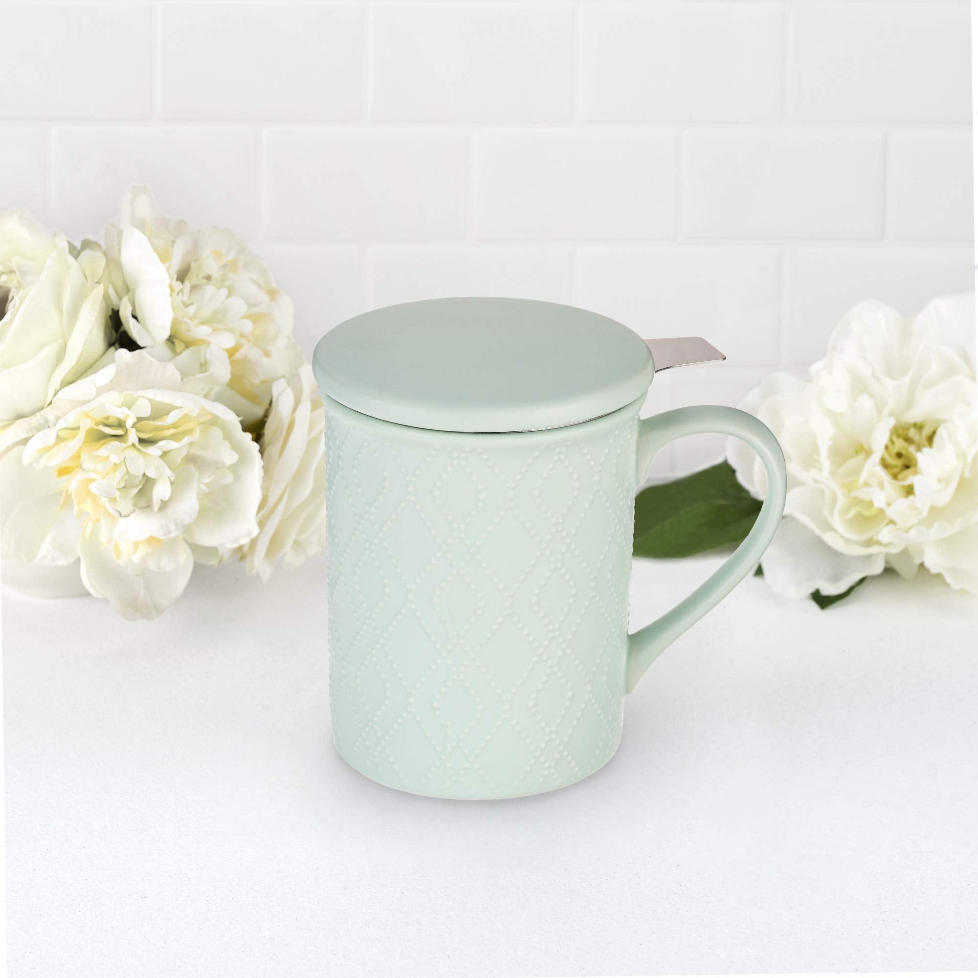 Pinky Up Annette Ceramic Tea Mug And Loose Leaf Tea Infuser, Loose Leaf Tea Accessories, Tea Tumbler Cup, Mint, 12 Oz