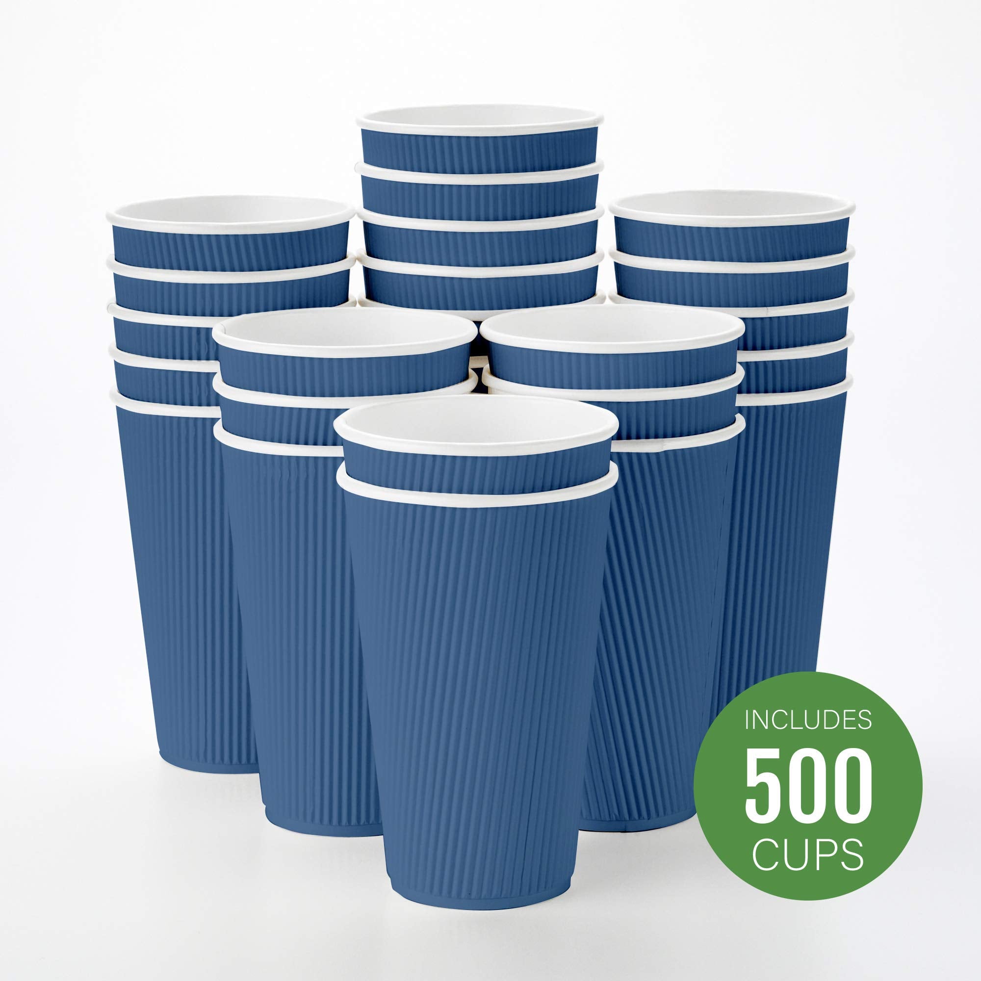 Disposable Paper Hot Cups - 500ct - Hot Beverage Cups  Paper Tea Cup - 16 oz - Midnight Blue - Ripple Wall  No Need For Sleeves - Insulated - Wholesale - Takeout Coffee Cup - Restaurantware