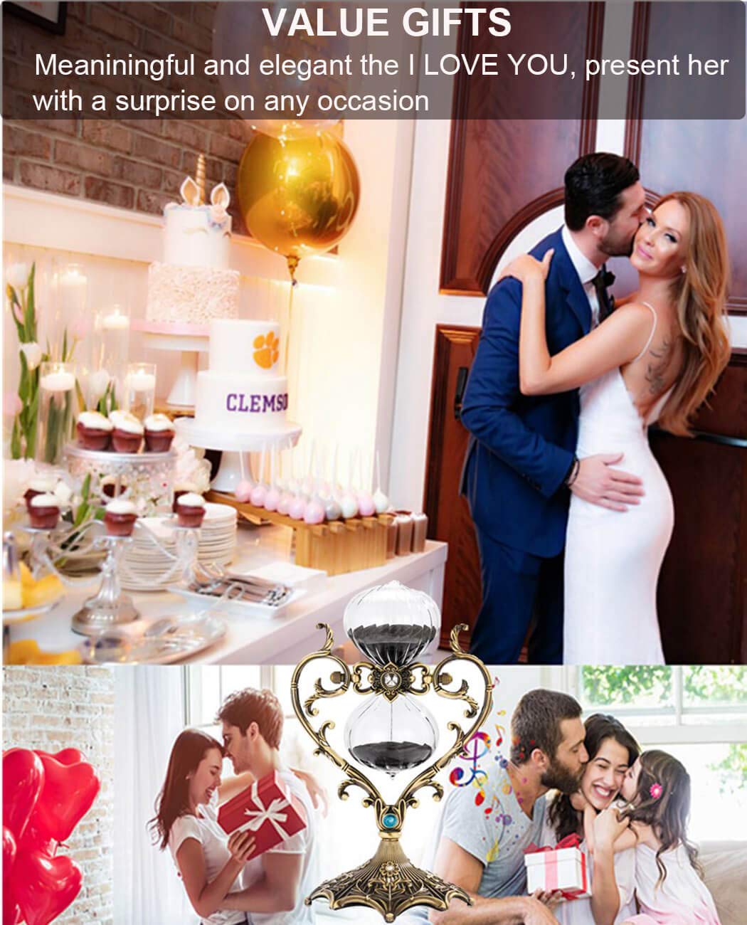 Suliao 60 Minute Hourglass Sand Timer, Vintage Engraved Brass Black Sand Clock, Unique Rotating Sand Watch 60 Min, Antique Large