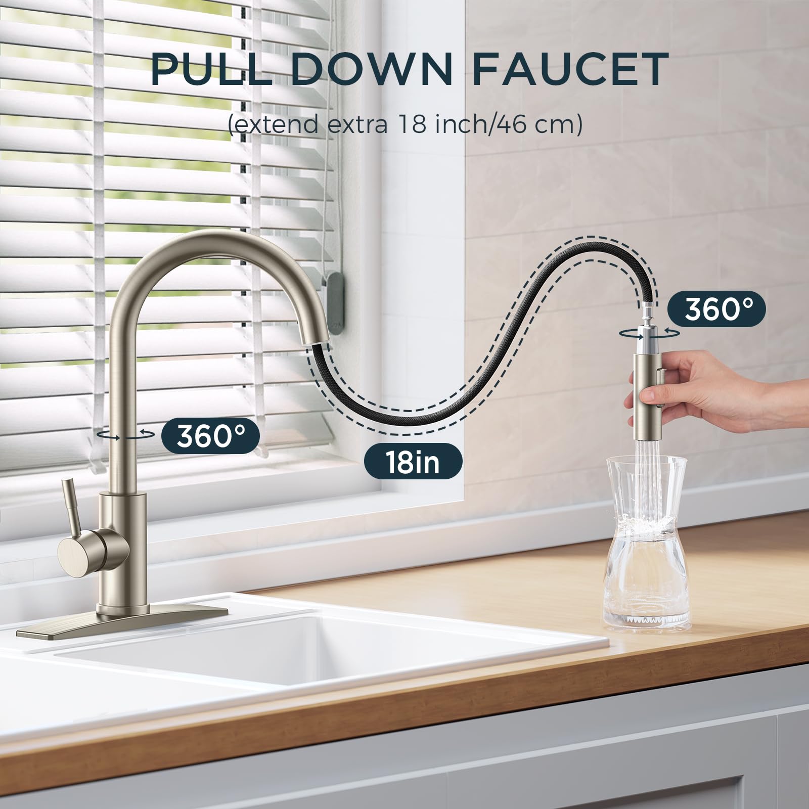 Forious Kitchen Faucet With Soap Dispenser, Kitchen Faucet With Pull Down Sprayer Brushed Nickel, Stainless Steel Modern Kitchen