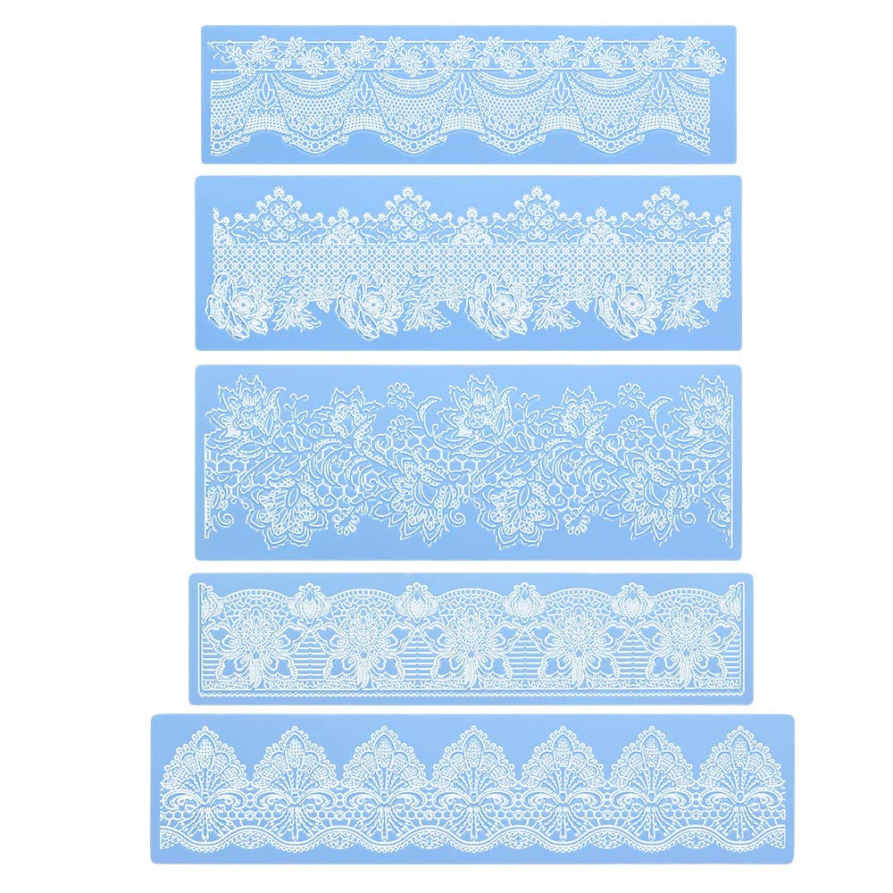Beasea Silicone Lace Mold, 5Pcs Lace Fondant Molds Cake Lace Molds For Cake Decorating Lace Mat Flower Pattern Molds Sugar Craft