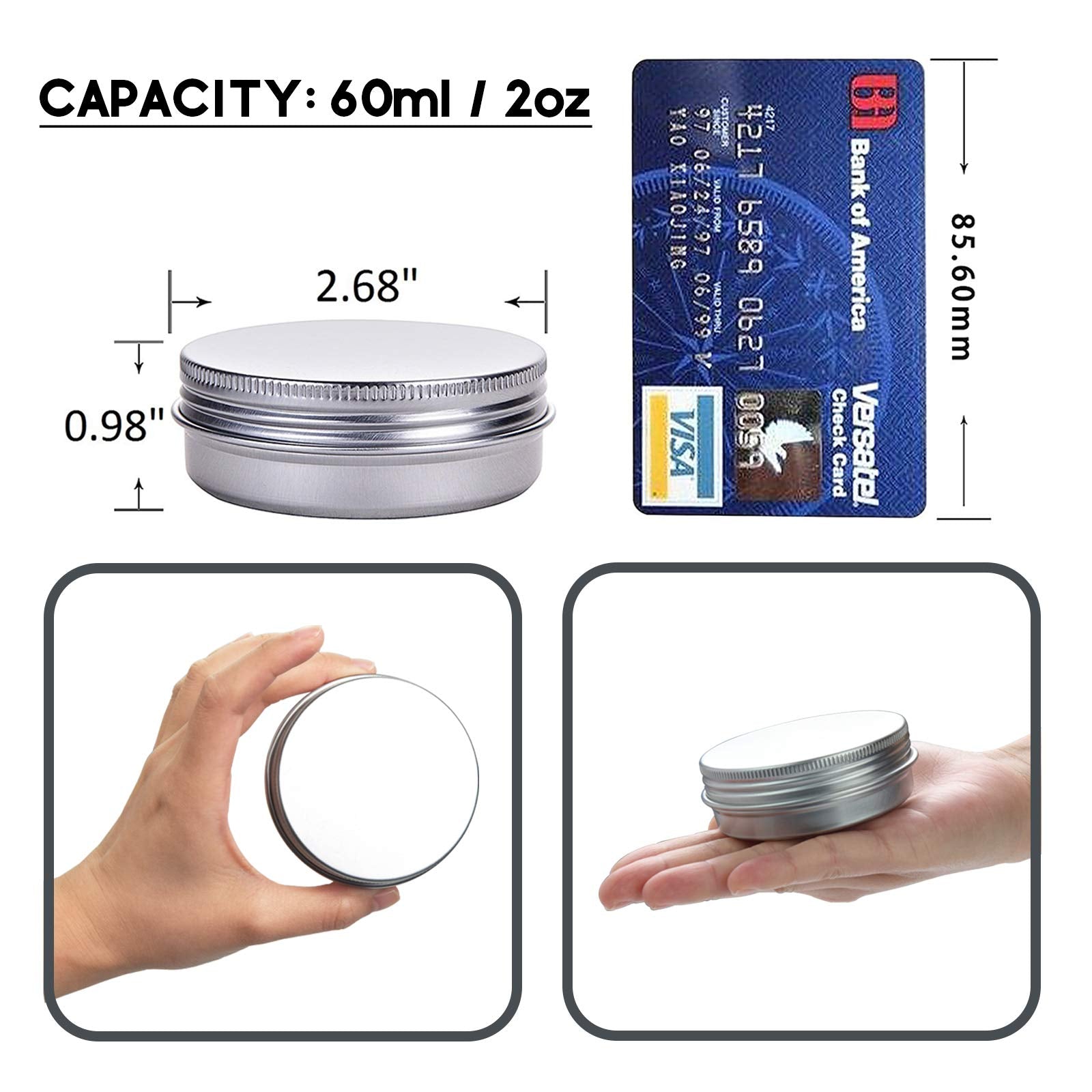2 Oz/60Ml 24 Pack Aluminum Balm Tins For Pill Storage, Jar Containers With Screw Thread Lid For Lip Balm, Cosmetic, Candles, Alu