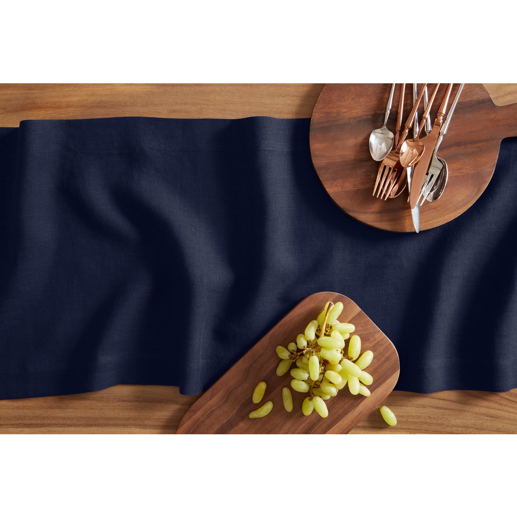 Solino Home Linen Indigo Navy Table Runner 72 Inches Long - Sonoma, 100% Pure Linen Prewashed Dining Table Runner 14 X 72 Inch I