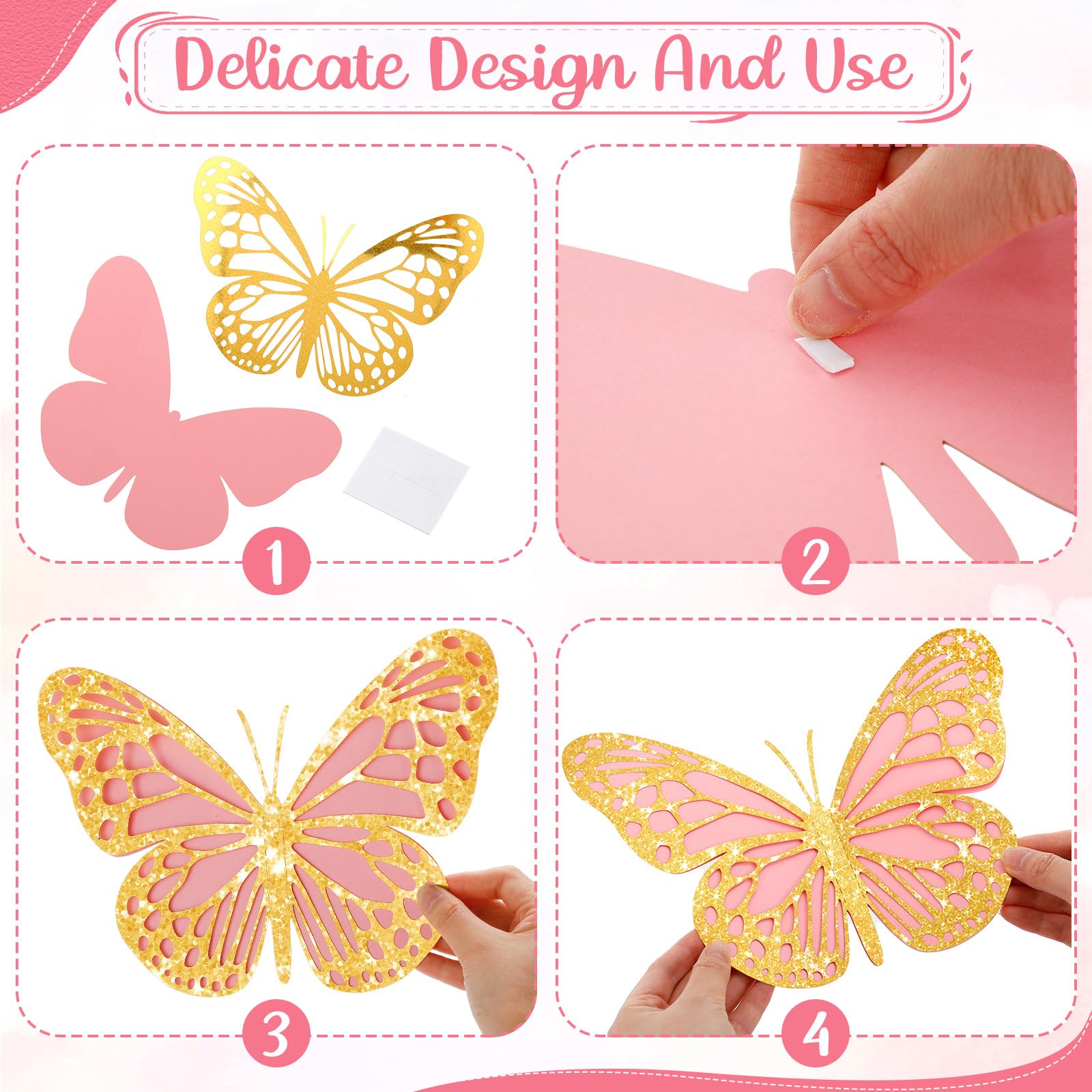 Geosar 20 Pcs 3D Large Butterfly Party Decoration 2 Layer Giant Paper Butterfly Stickers For Birthday Baby Shower Nursery Wall D