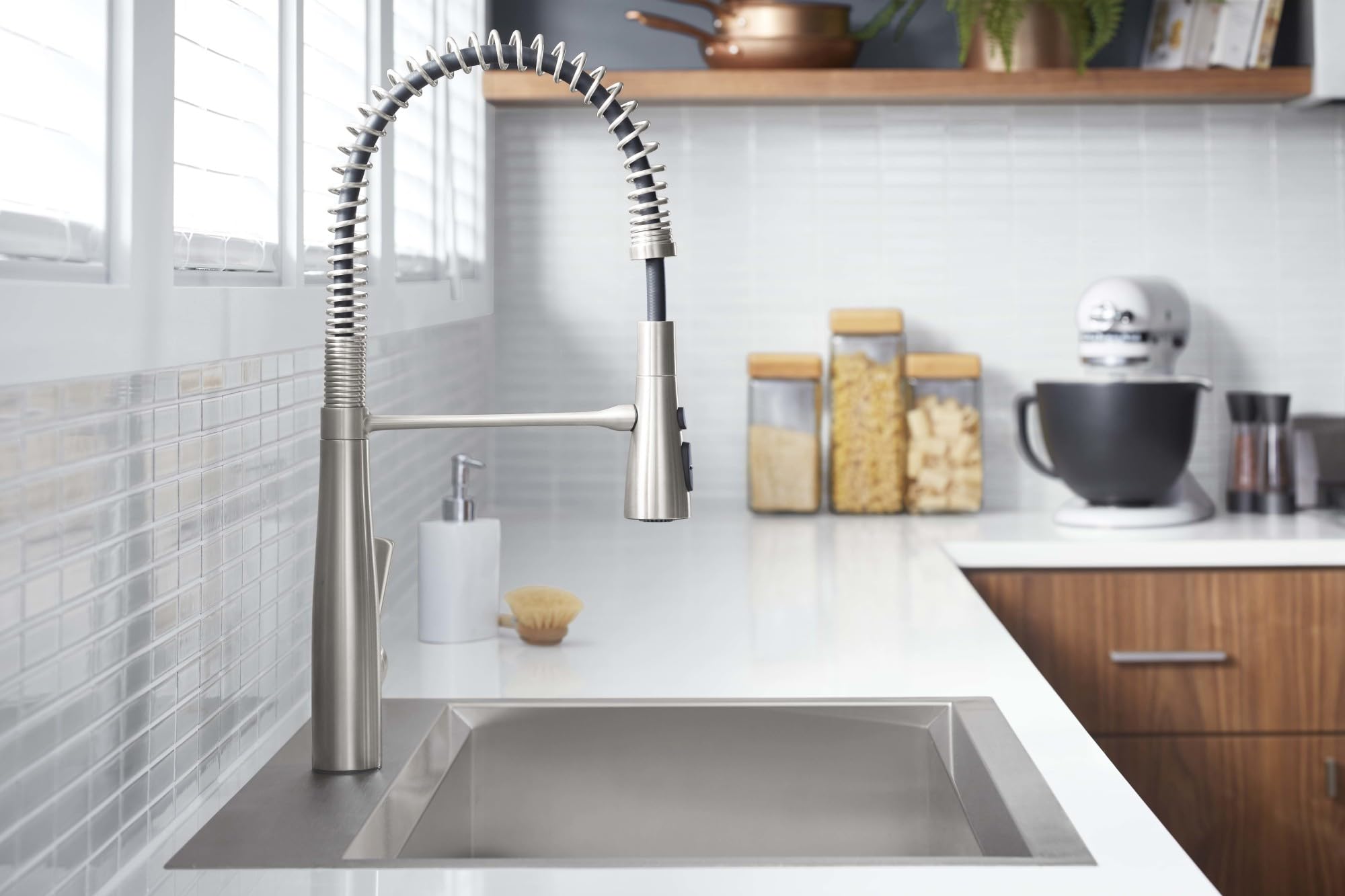 KOHLER Semi-Professional Kitchen Faucet with Soap Dispenser, Pull-Down Sprayhead, Vibrant Stainless, Model R22745-SD-VS