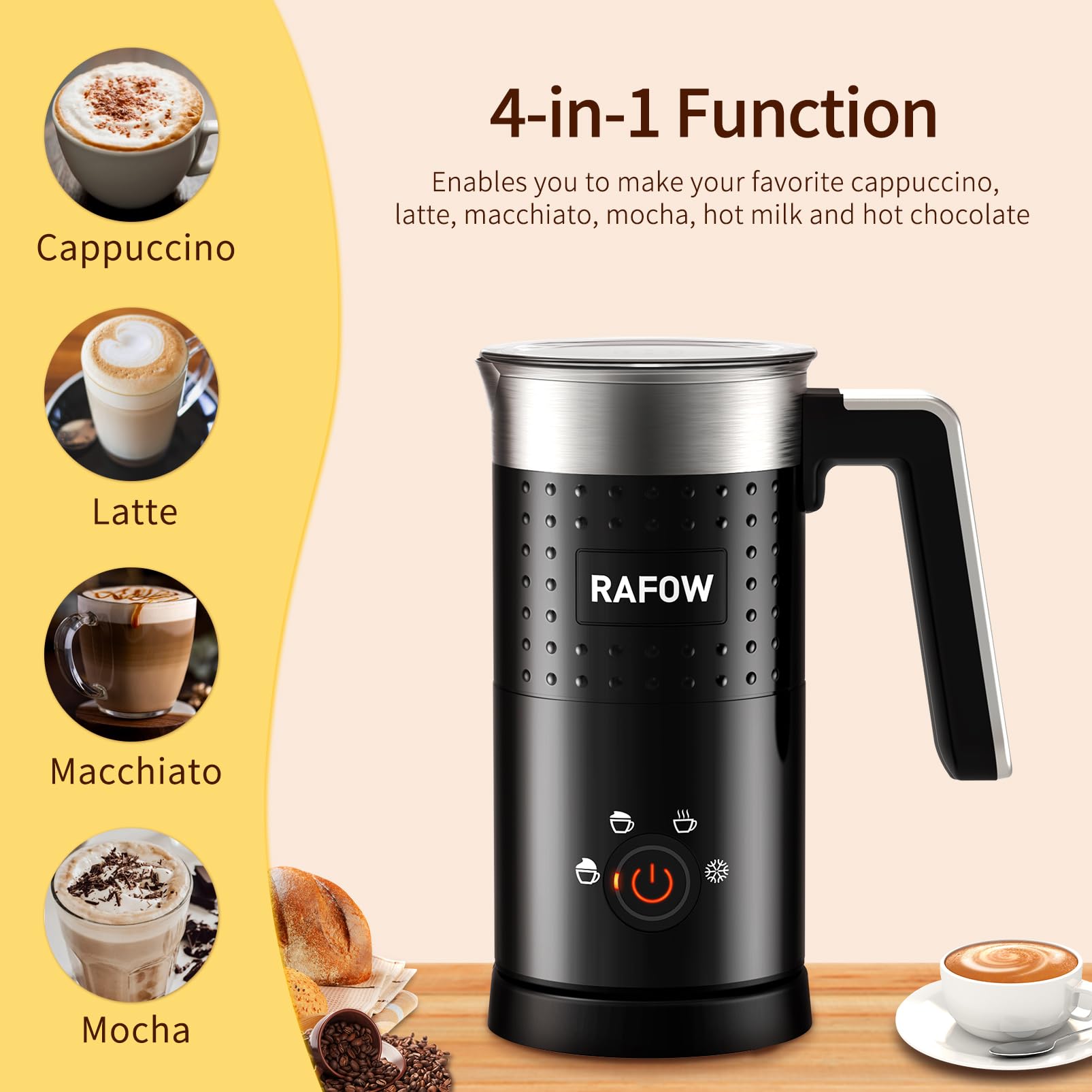 4 In 1 Electric Milk Frother: 10Oz/350 Ml Large Capacity Electric Milk Steamer For Hot And Cold Milk Froth - Automatic Milk Frot