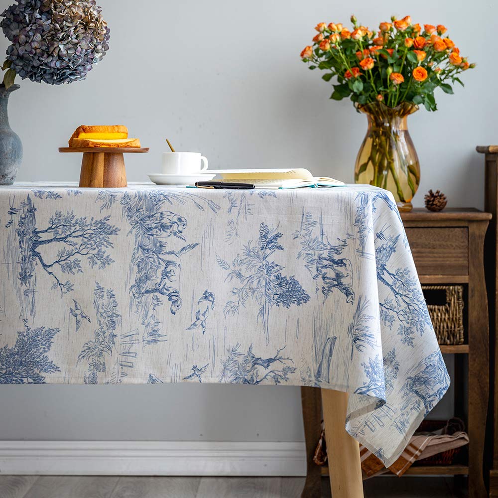 Glory Season Rustic Tablecloth Classic French Village Printed Linen Fabric Table Cover Farmhouse Decoration 55X102 Inches Rectan