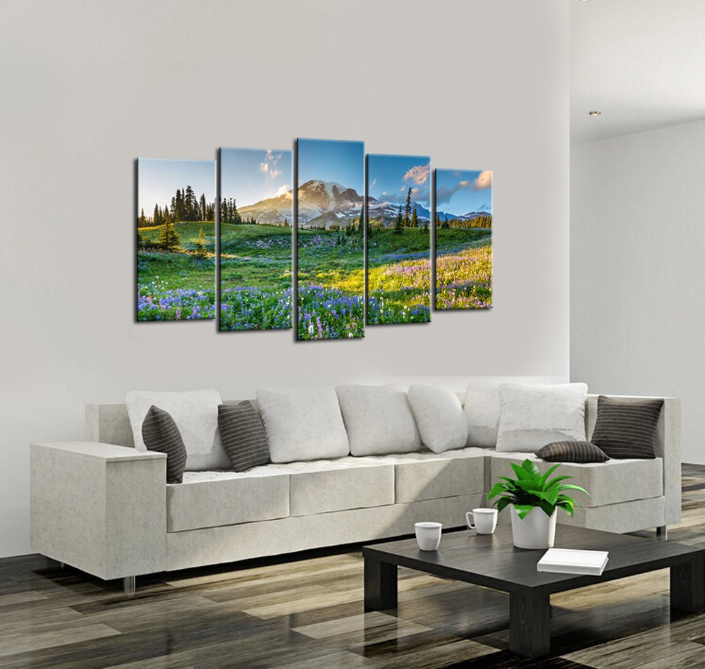 Levvarts- Large Canvas Print Wall Art Mount Rainier National Park At Sunrise Landscape Painting Giclee Print Gallery Wrap Ready