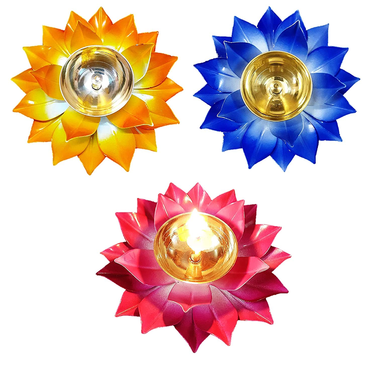 Srajan Brass Lotus Diya for Puja Pink | Lotus Diya Pooja Oil Lamp - Diwali Home Decoration Items,Metal Handpainted Deepak -Home