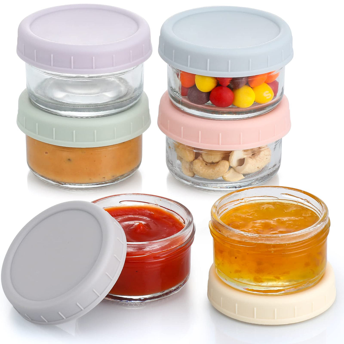 Vitever [6 Pack] Salad Dressing Container To Go, 2.7 Oz Glass Small Condiment With Lids, Dipping Sauce Cups Set, Leakproof Reusa