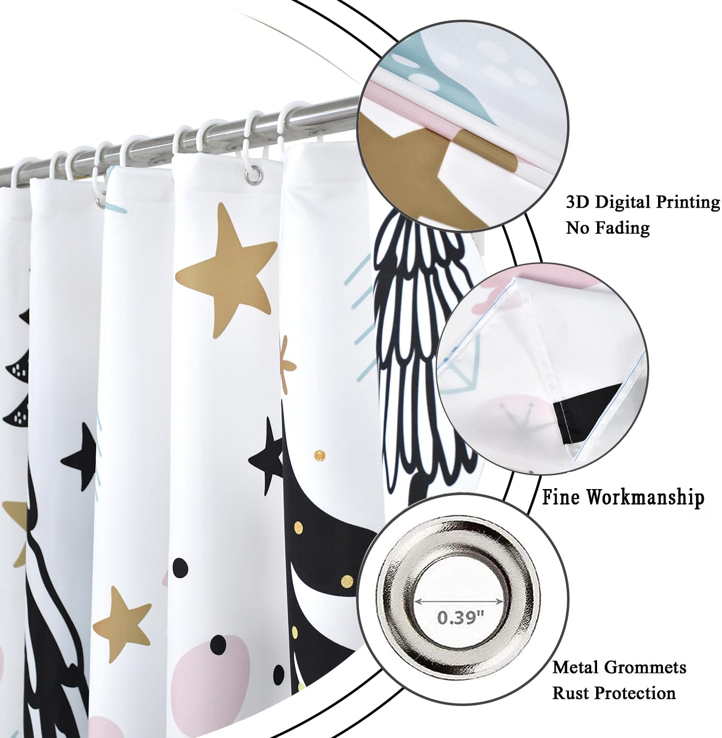 Gcirec Christmas Tree Shower Curtain, Pink And Blue Christmas Tree Snowflake Stars Winter New Year Xmas Holiday Bathroom Curtain