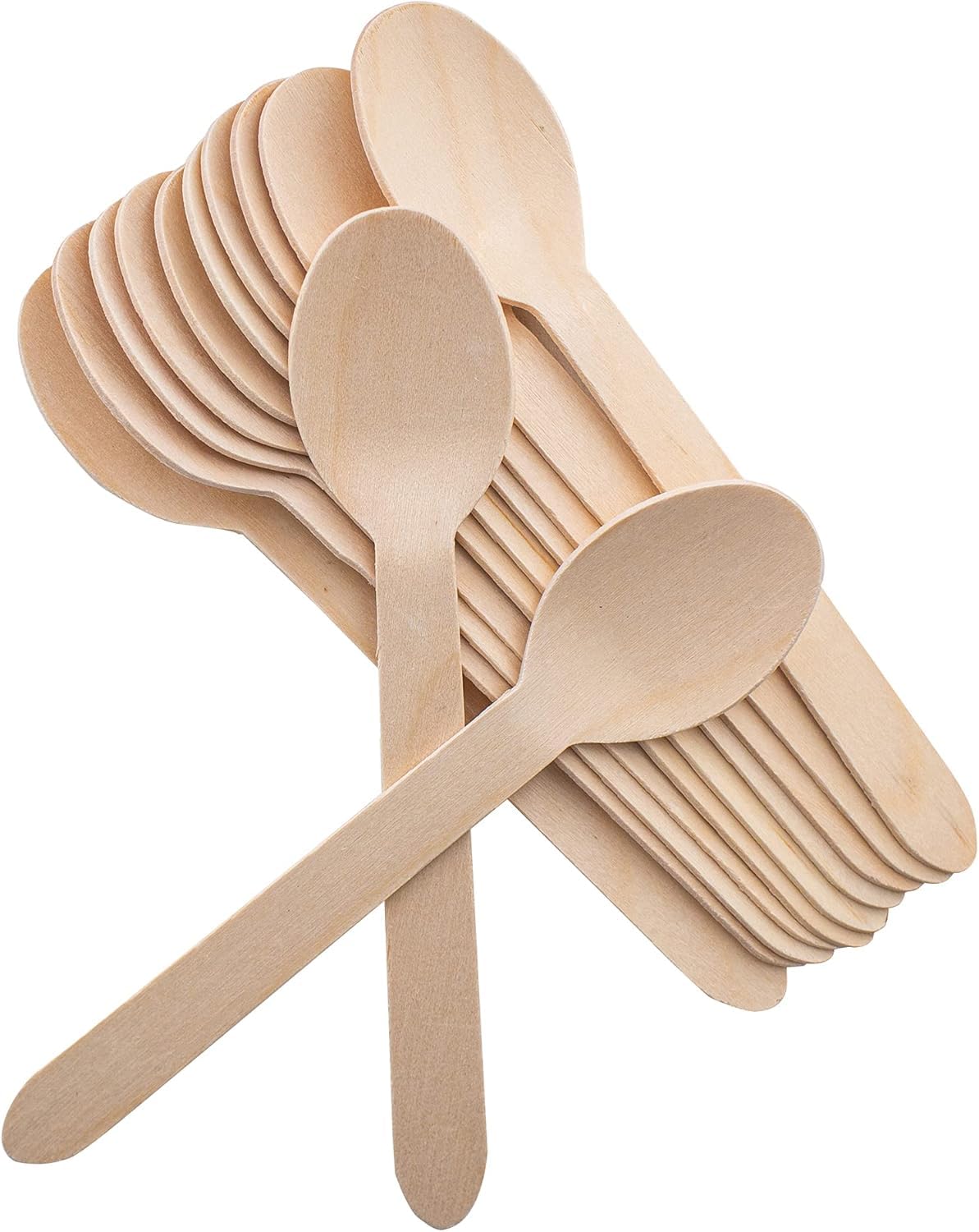 Myy Brand BioDegradable Disposable Plum Wooden Spoons Pack Of 100, 6.5 LengthBiodegradable, Natural Wooden Utensils, Great F