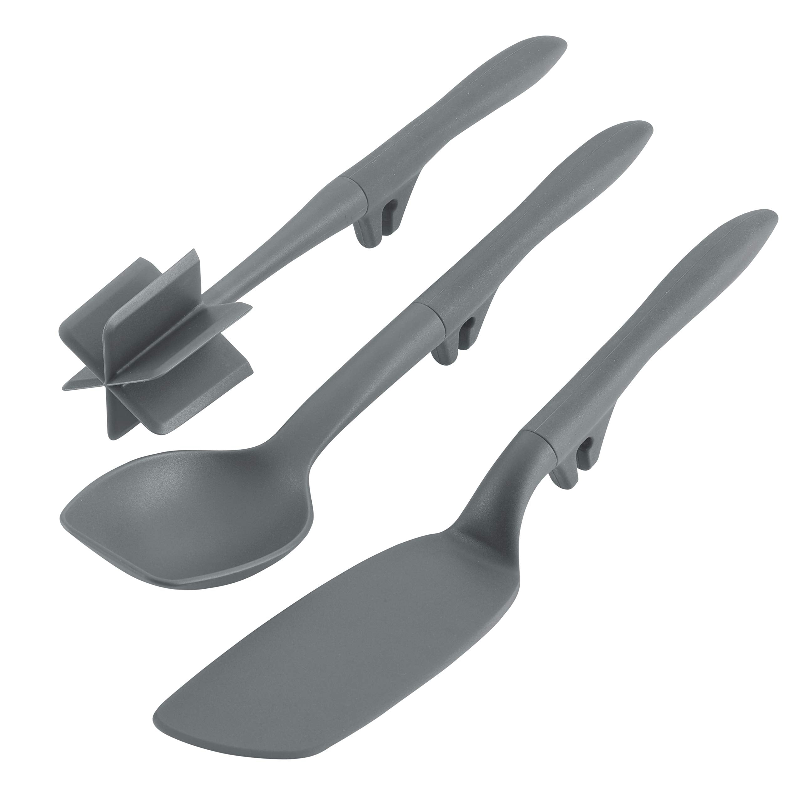 Rachael Ray Tools And Gadgets Lazy Crush & Chop, Flexi Turner, And Scraping Spoon Set / Cooking Utensils - 3 Piece, Gray