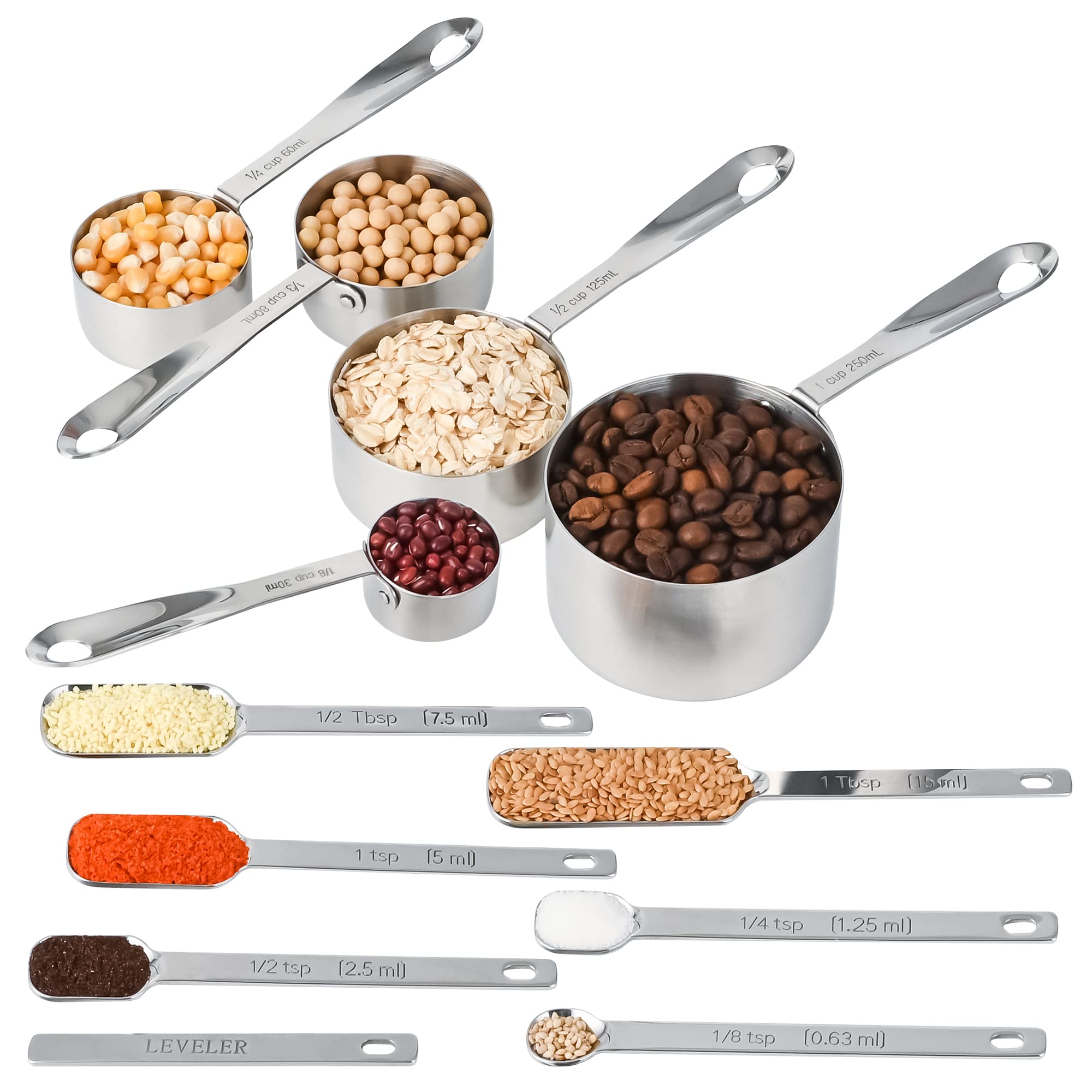 Nstezrne Measuring Cups And Spoons Set, 18/8 Stainless Steel Measuring Cups And Spoons Set Of 12, Metal Measuring Cups Set, 5 Dr