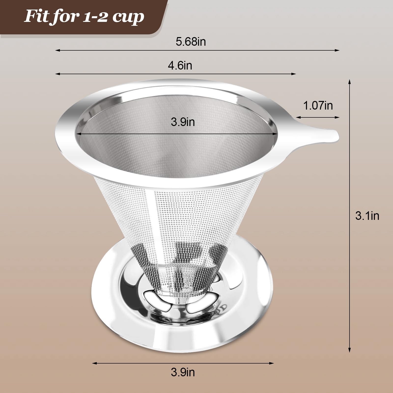 Pour Over Coffee Dripper, Slow Drip Paperless Coffee Filter, Pour Over Coffee Maker For 1-2Cups Brew, Double Mesh Design Of Manu