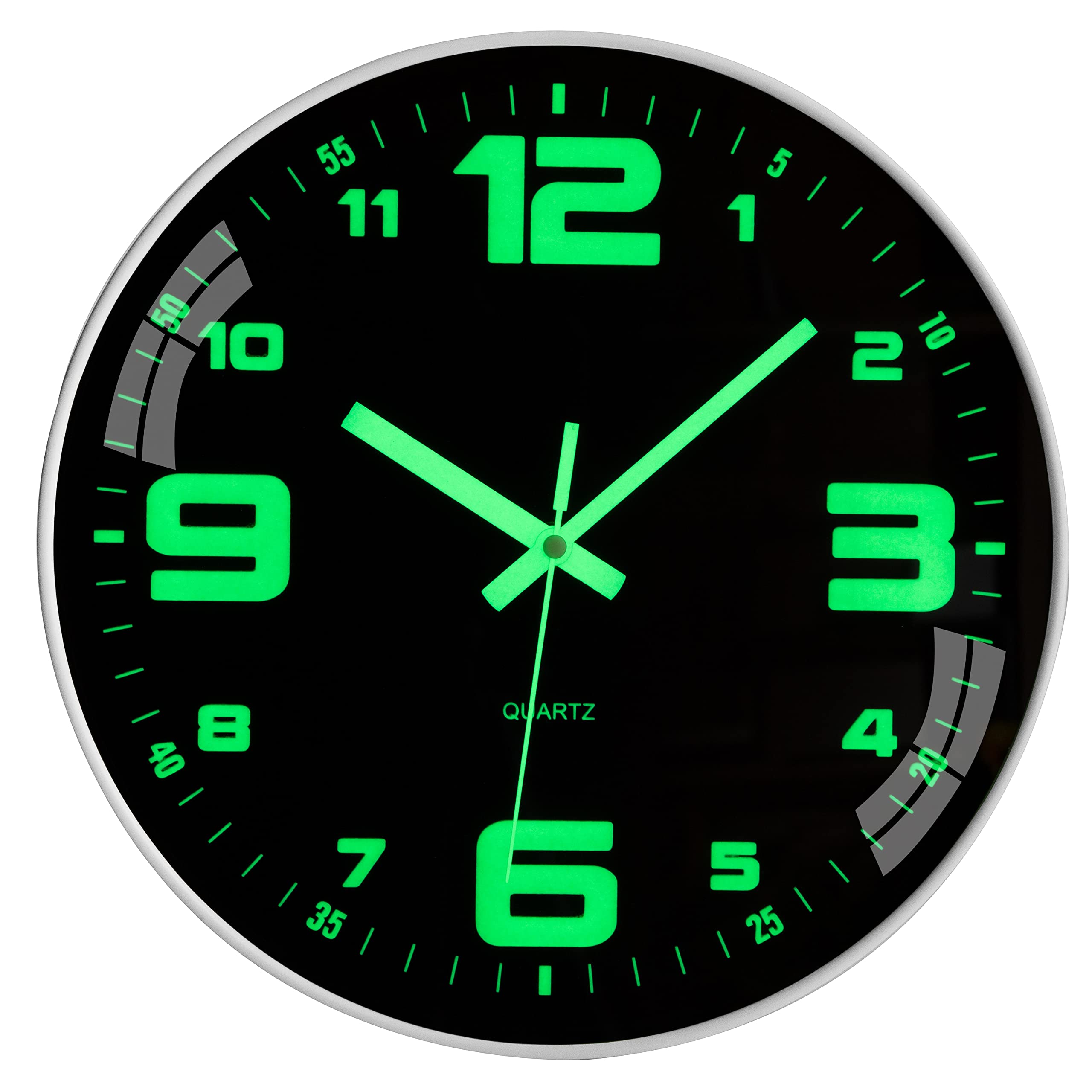 Warminn Wood Wall Clock 12 Inch Battery Operated Silent Non-Ticking Glow In The Dark Clocks Analog Small Digital Night Light Up 
