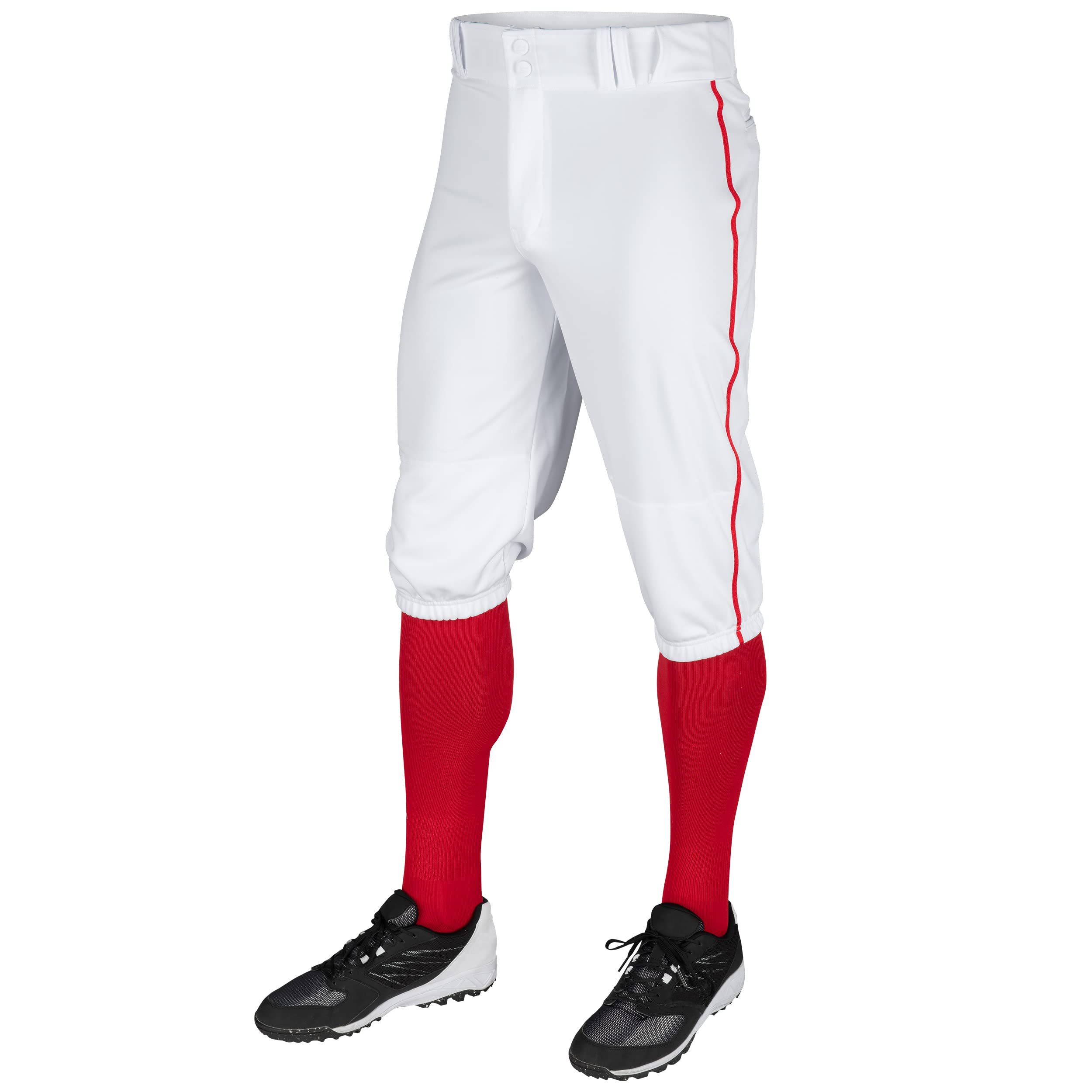Champro Triple Crown Knicker Style Baseball Pants With Contrast-Color Braid Piping And Reinforced Sliding Areas, White, Scarlet