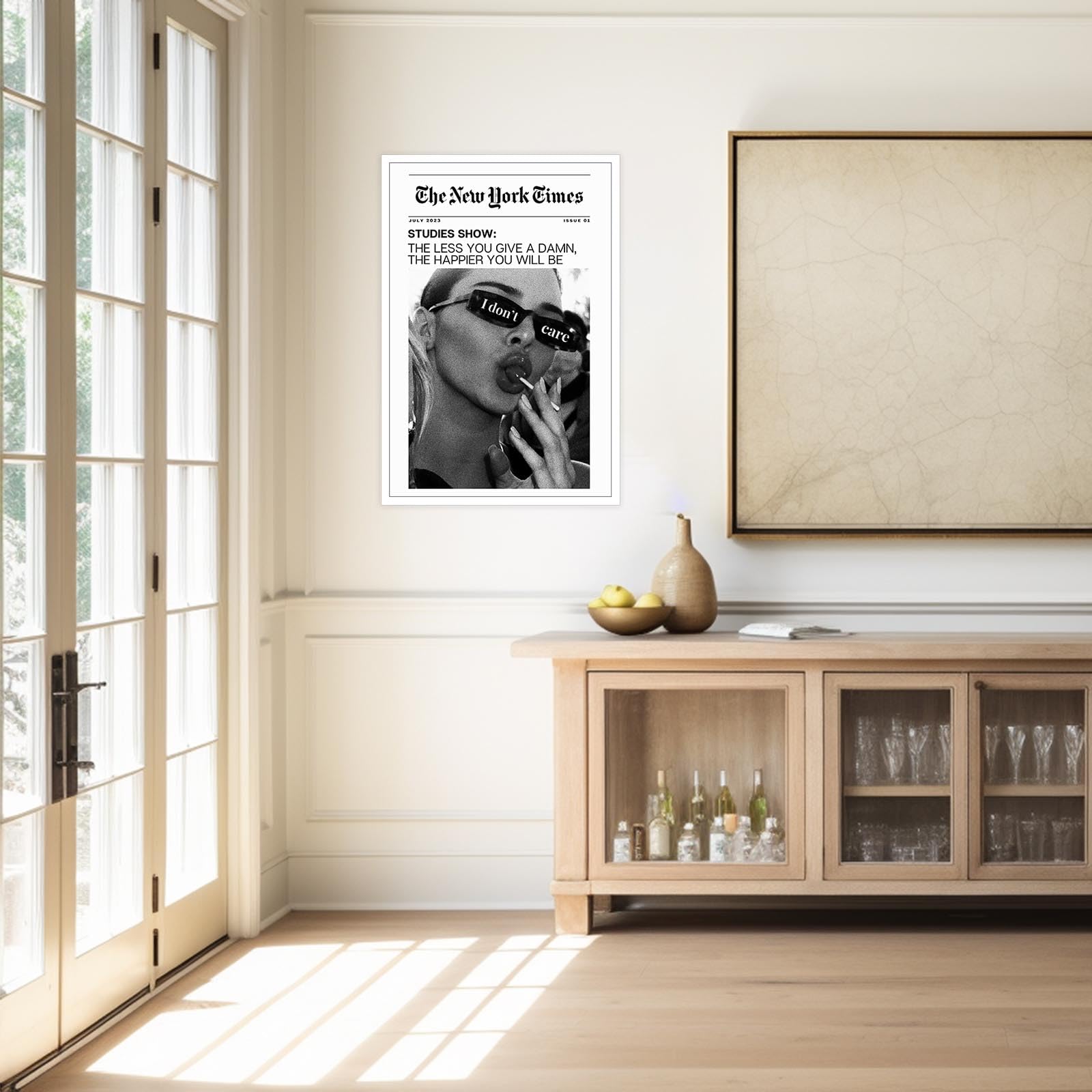 Dfaiuy Vintage Black And White Newspaper Canvas Wall Art Trendy The New York Times Poster Funky I Don'T Care Posters Room Aesthe