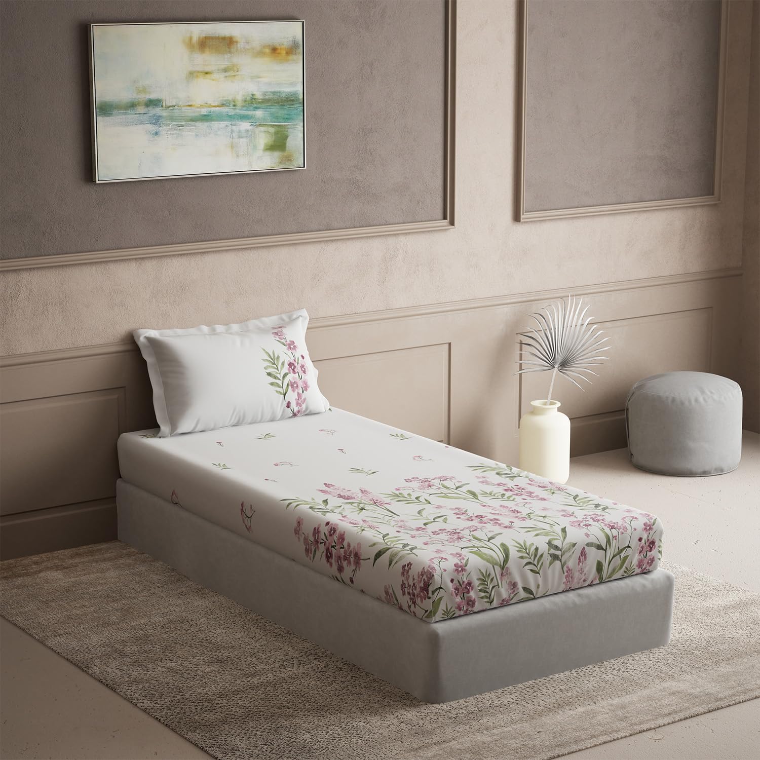 DDECOR Live beautiful Cotton Single Bed Sheet Set with 1 Pillow Covers (152 CM X 224 CM, Pink) Digital Print Classical 145TC GSM