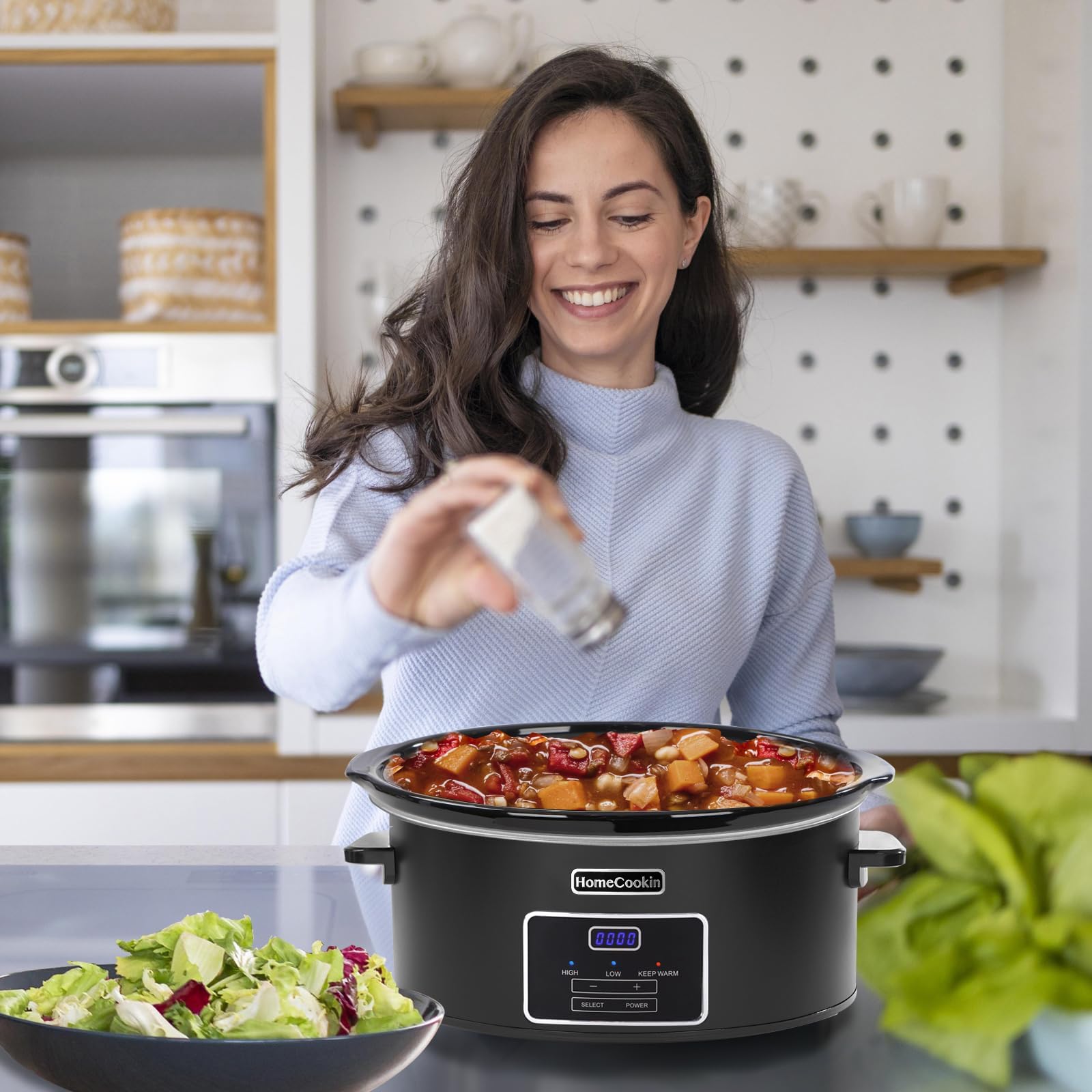 HOMECOOKIN 7 Quart Programmable Slow Cooker, Kitchen Appliances, Perfect Kitchen Small Appliance for Family Dinners, Black Stain