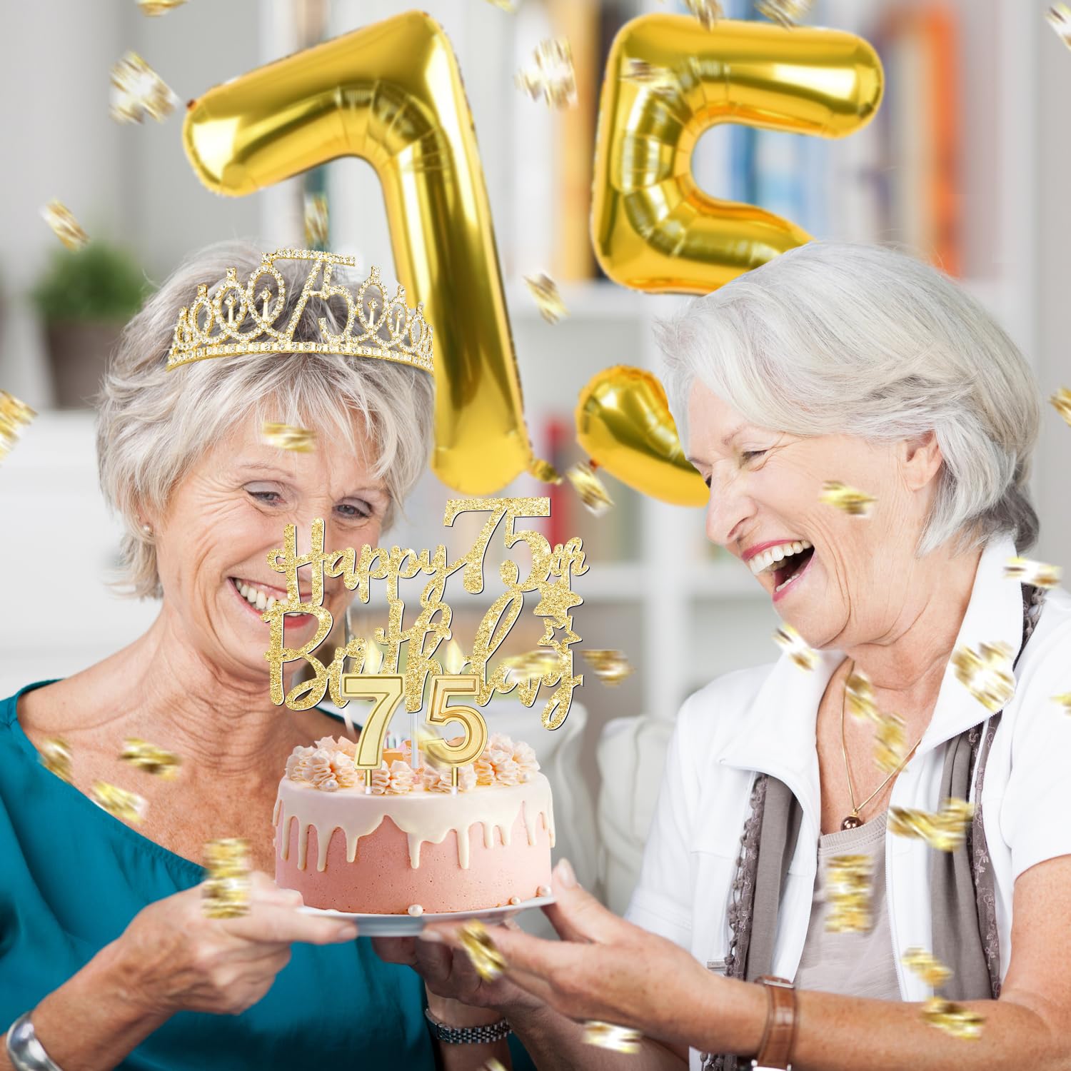 75Th Birthday Decorations Women With 75Th Birthday Sash And Tiara, Happy 75Th Birthday Cake Toppers, Number 75 Candles, Gold 75