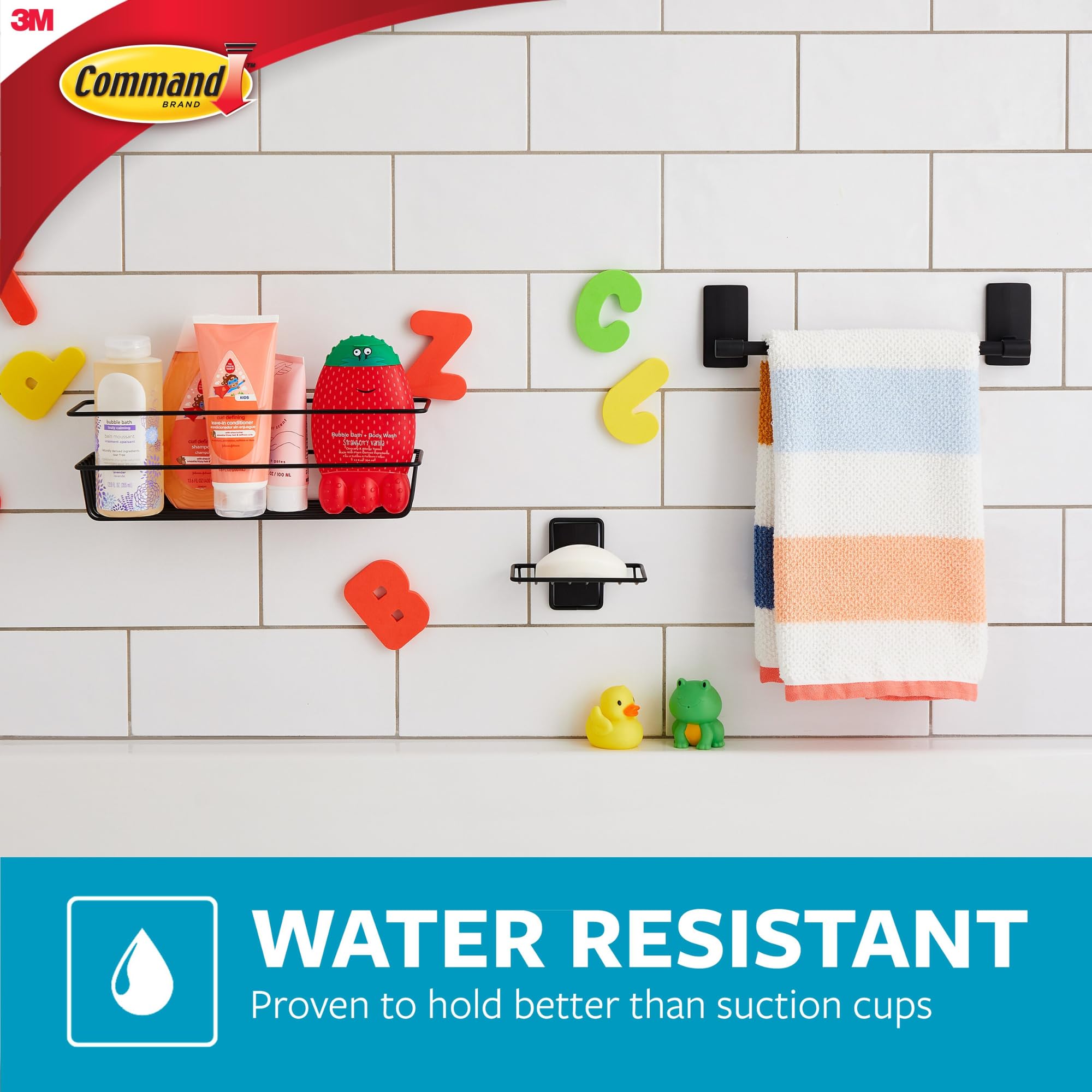 Command Shower Caddy Matte Black With Water Resistant Command Strips, Bathroom Organizer, Holds Up To 6.5 Lbs, 1 Count (Pack Of