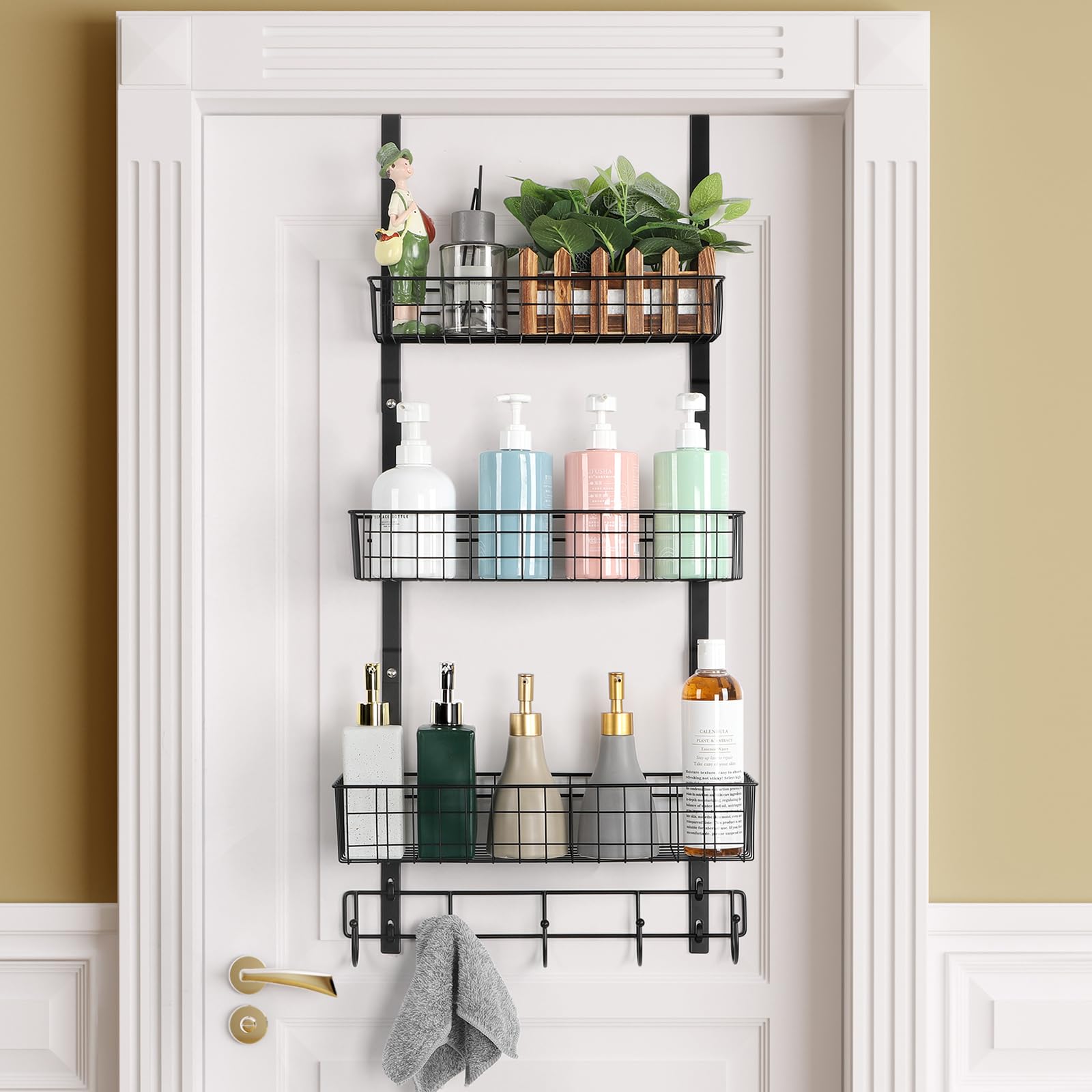 ETELI Over the Door Pantry Organizer 3 Tier Hanging Basket Back Door Storage Rack Shelf Metal Over the Door Shelves with 3 Baske