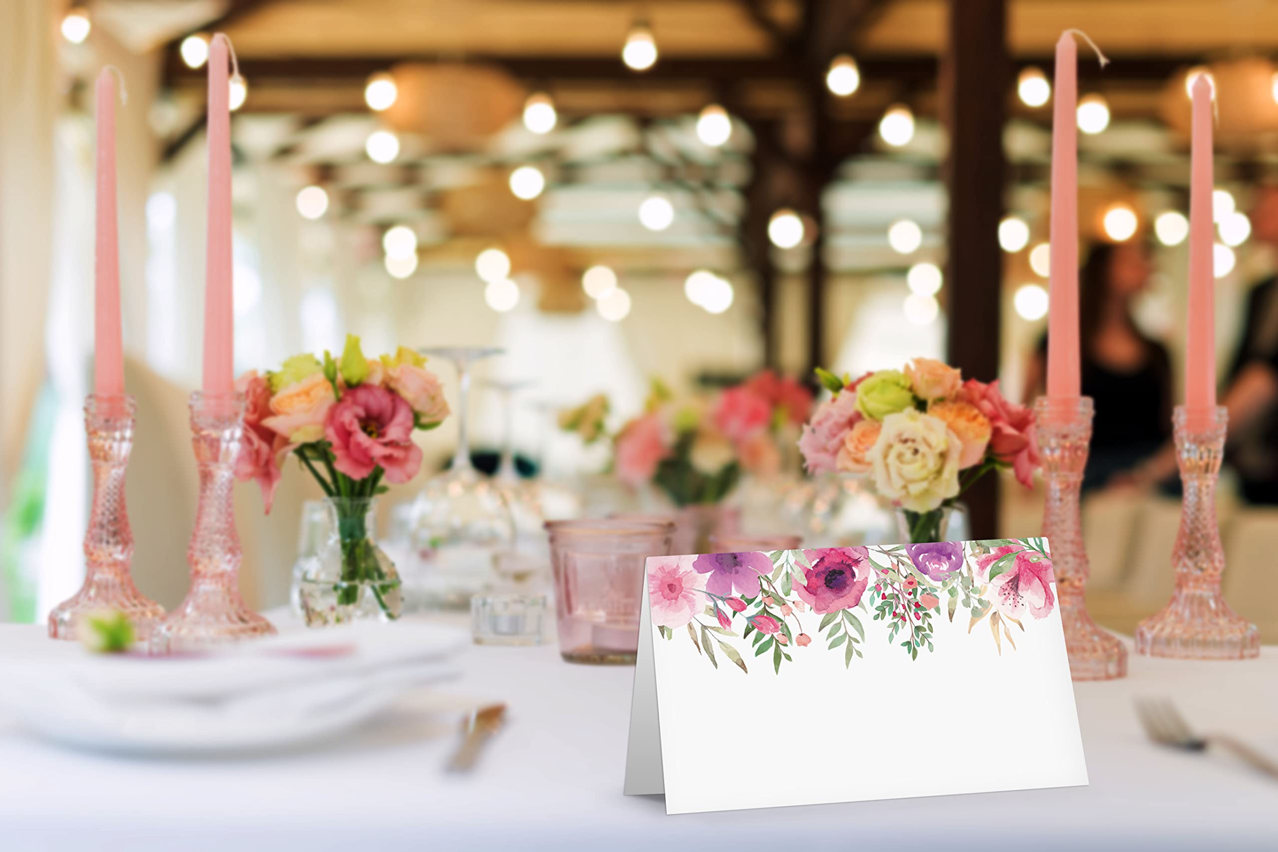 Table Place Card, Watercolor Floral Themed Tent Style Cards, Pack Of 25 Half-Fold Reception Place Card, Perfect For Wedding, Bri