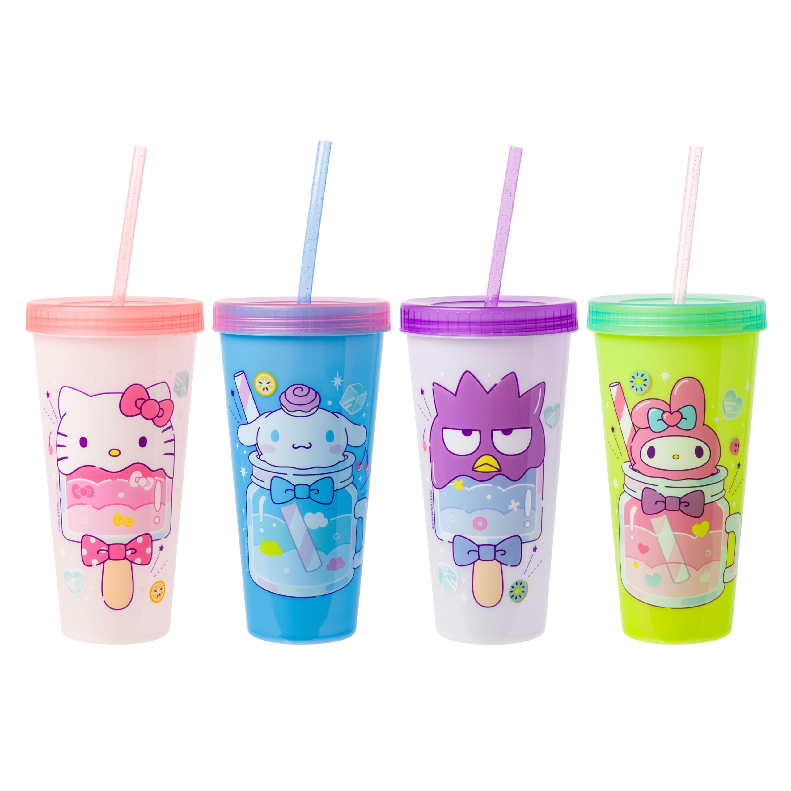 Silver Buffalo Sanrio Hello Kitty And Friends 4 Pack Color Changing Plastic Tumblers Featuring Hello Kitty, My Melody, Badtz Mar
