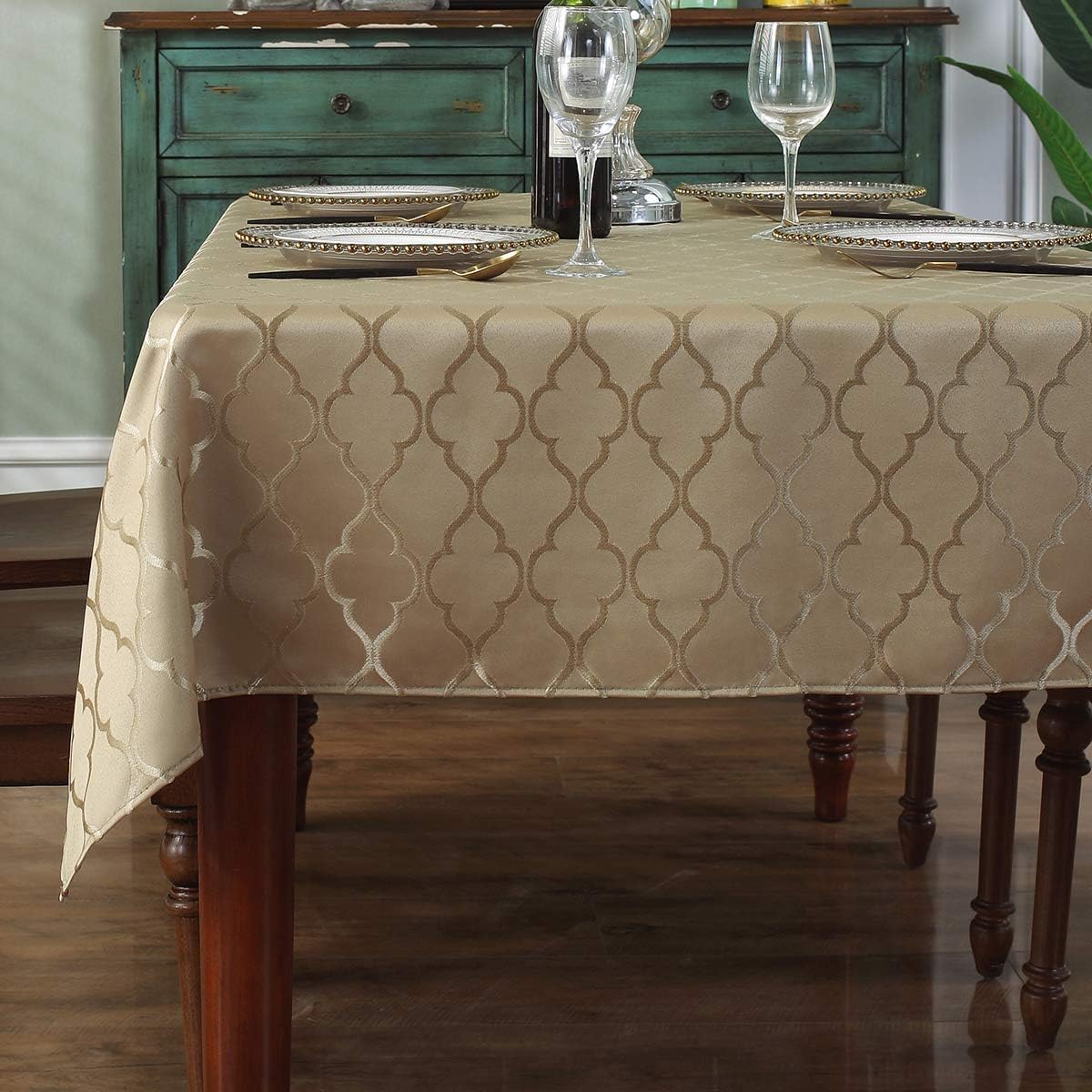 Jacquard Tablecloth Flower Pattern Polyester Table Cloth Spill Proof Dust-Proof Wrinkle Resistant Table Cover For Kitchen Dining