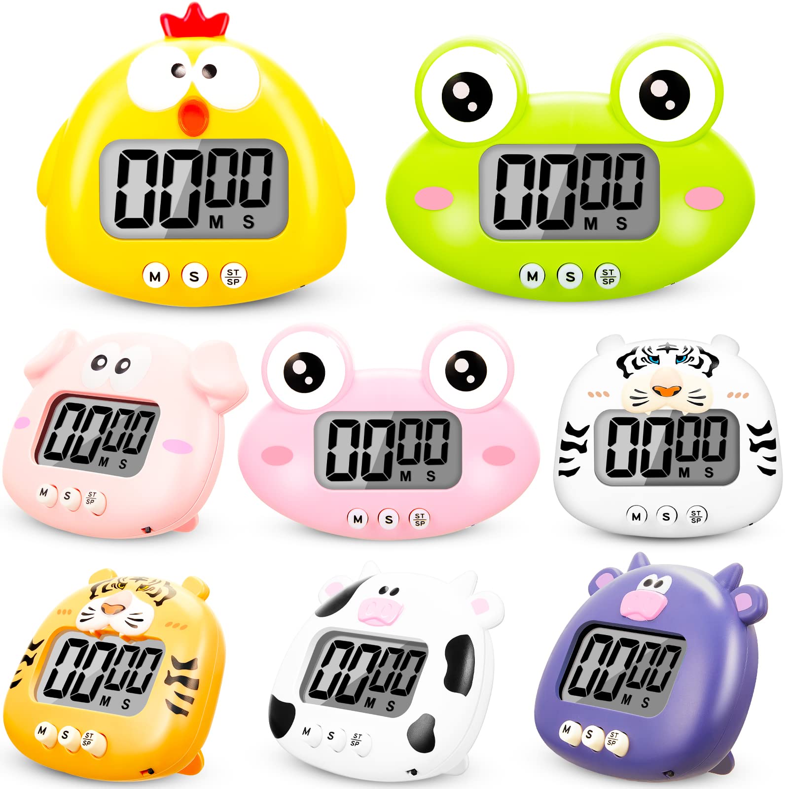 8 Pcs Cute Animal Kitchen Timer Digital Countdown Classroom Timer Magnetic Cartoon Decorative with LCD Large Visual Screen for K