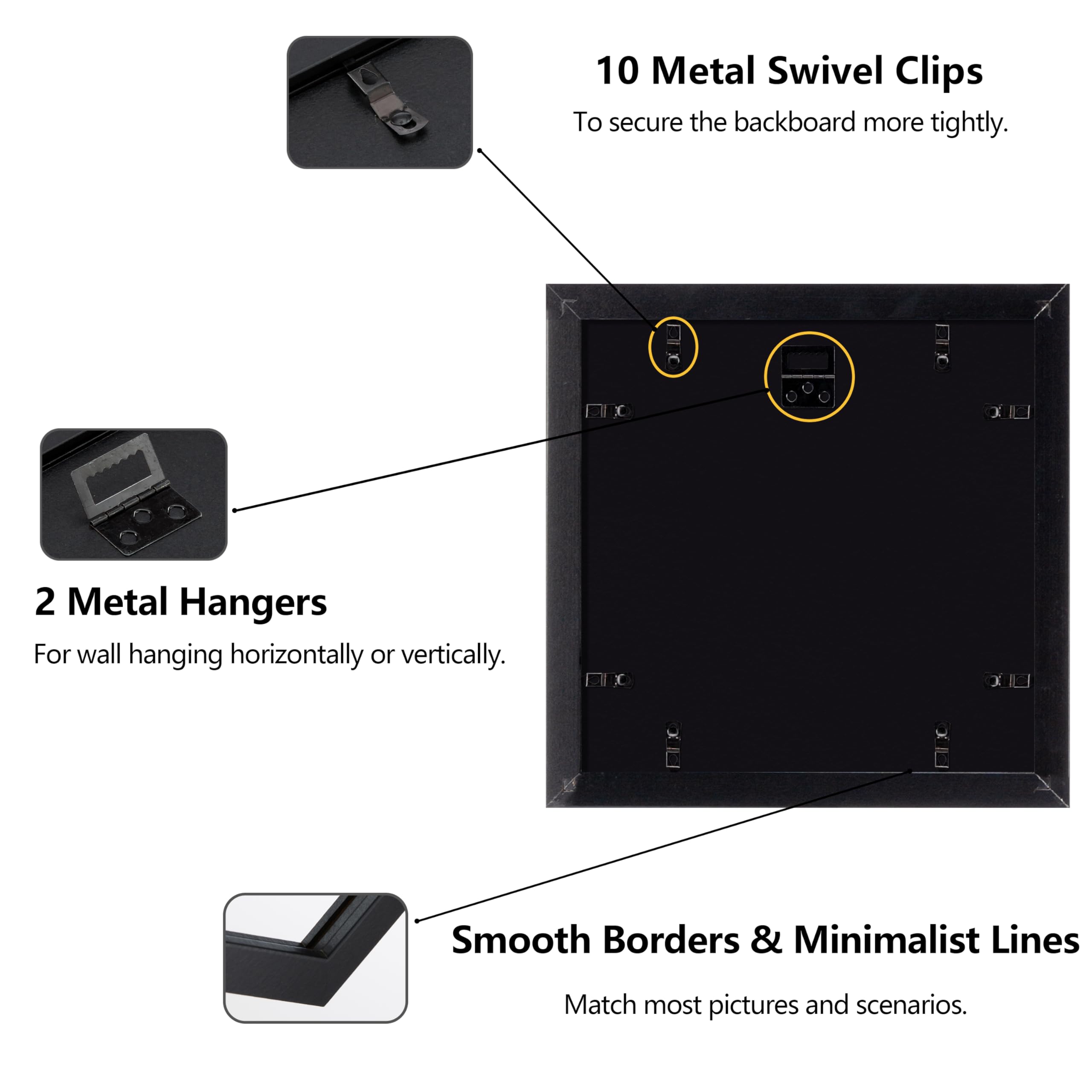 CORE ART 10x10 Picture Frame Set of 4, Display Pictures 8x8 with Mat or 10 x 10 without Mat, Multi Photo Frames Collage for Wall