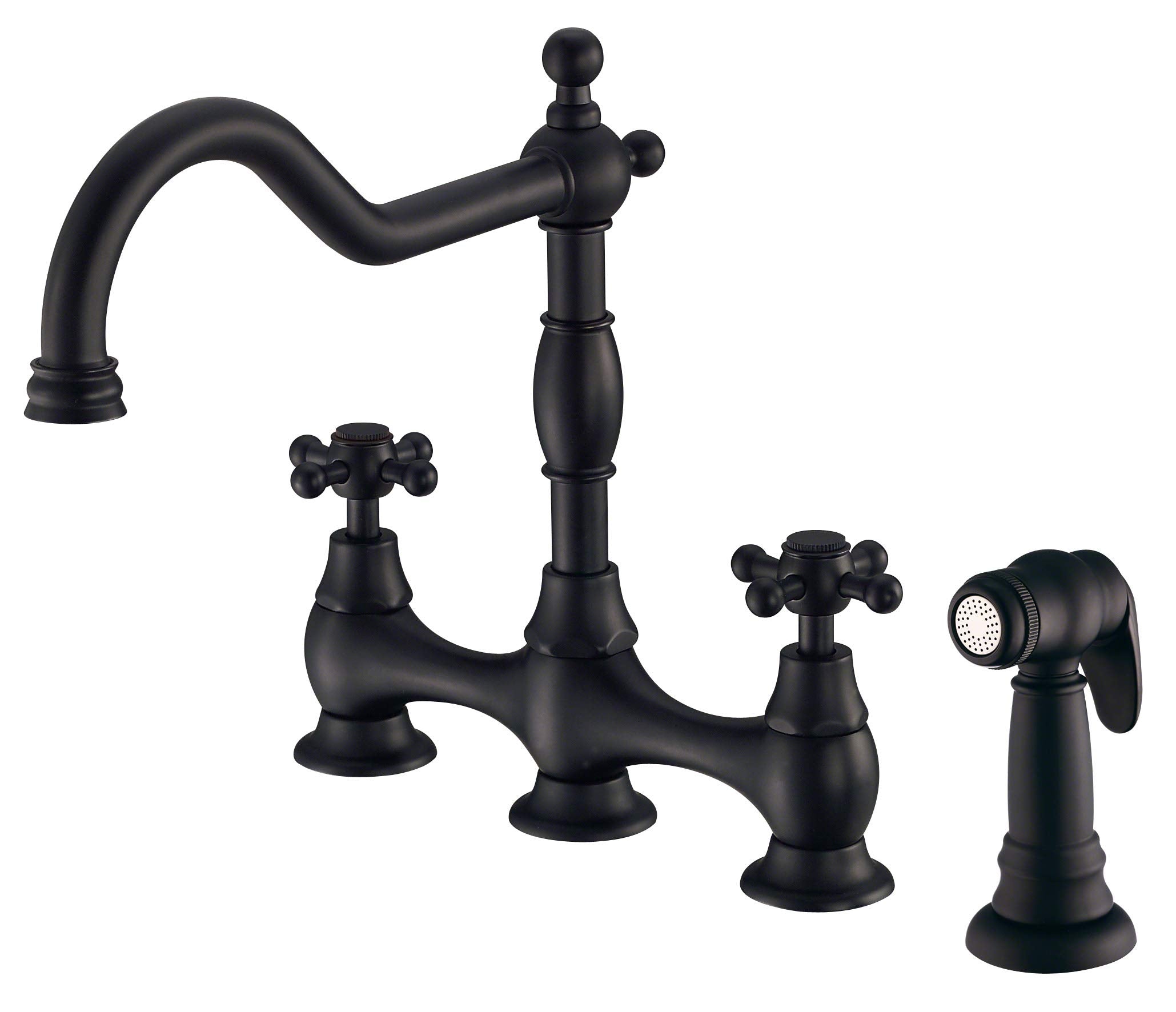 Gerber Opulence Bridge Kitchen Faucet with Side Spray - 2-Handle Farmhouse Sink Faucet, Traditional Style, Swivel Spout, Heavy-D