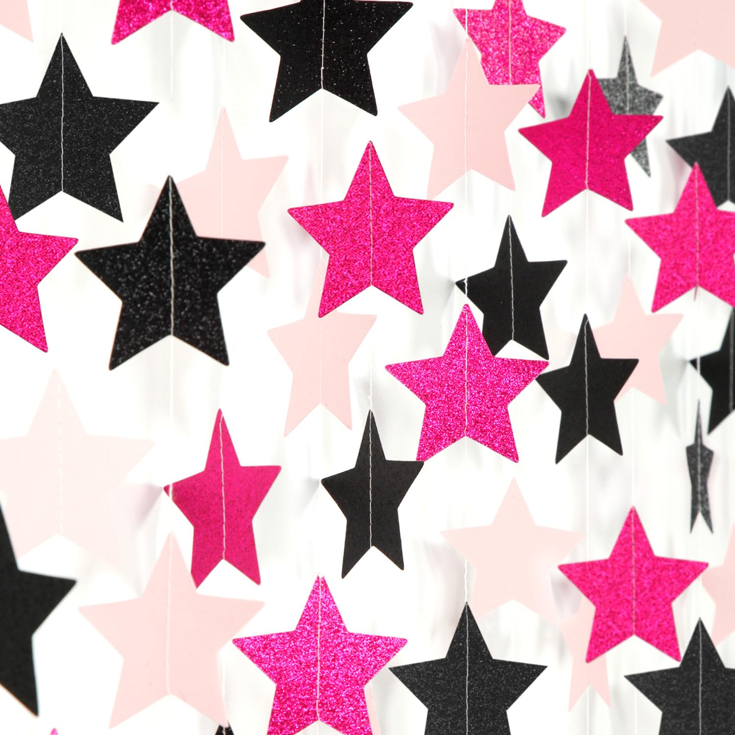 Hot-Pink Black Birthday Party-Decorations Garland - 62Ft Twinkle Little Star Baby Girl Hanging Streamers Banner,Graduation Engag
