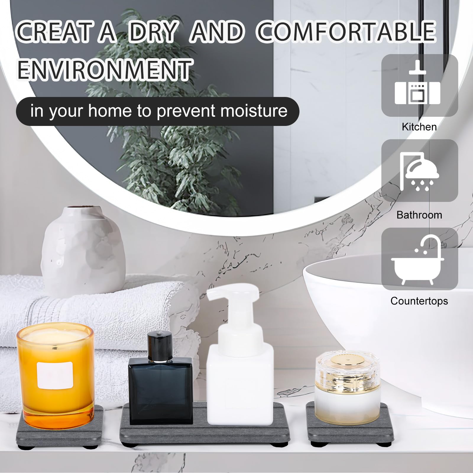 4Pcs Stone Drying Trays For Bathroom Sink, Water Absorbing Stone Tray, Water Absorbent Diatomaceous Earth Tray And Coaster, Diat