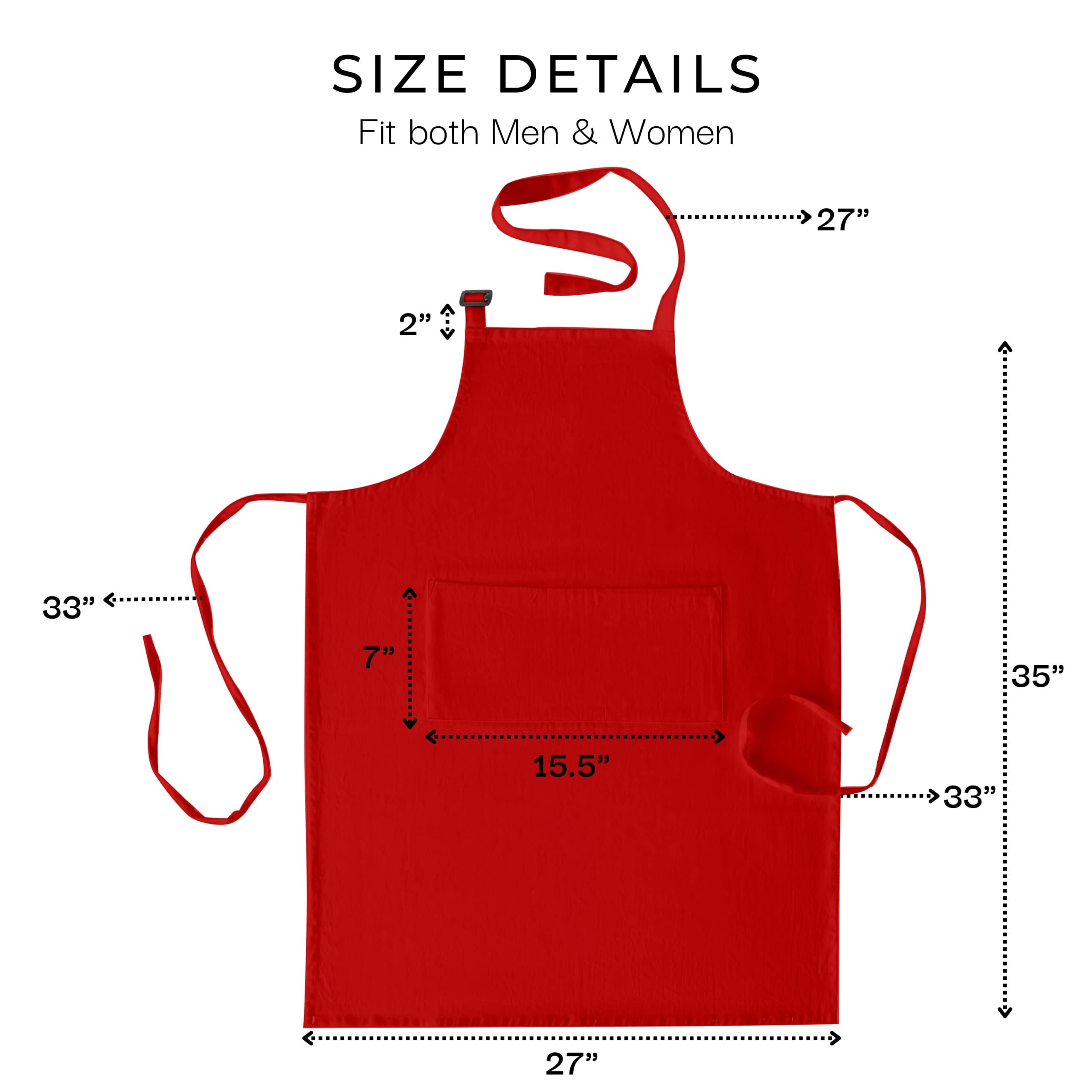 RAJRANG Chef Apron Women Men with Pockets Cotton Kitchen Cooking Full Aprons Red 35x27 Inches Pack of 5
