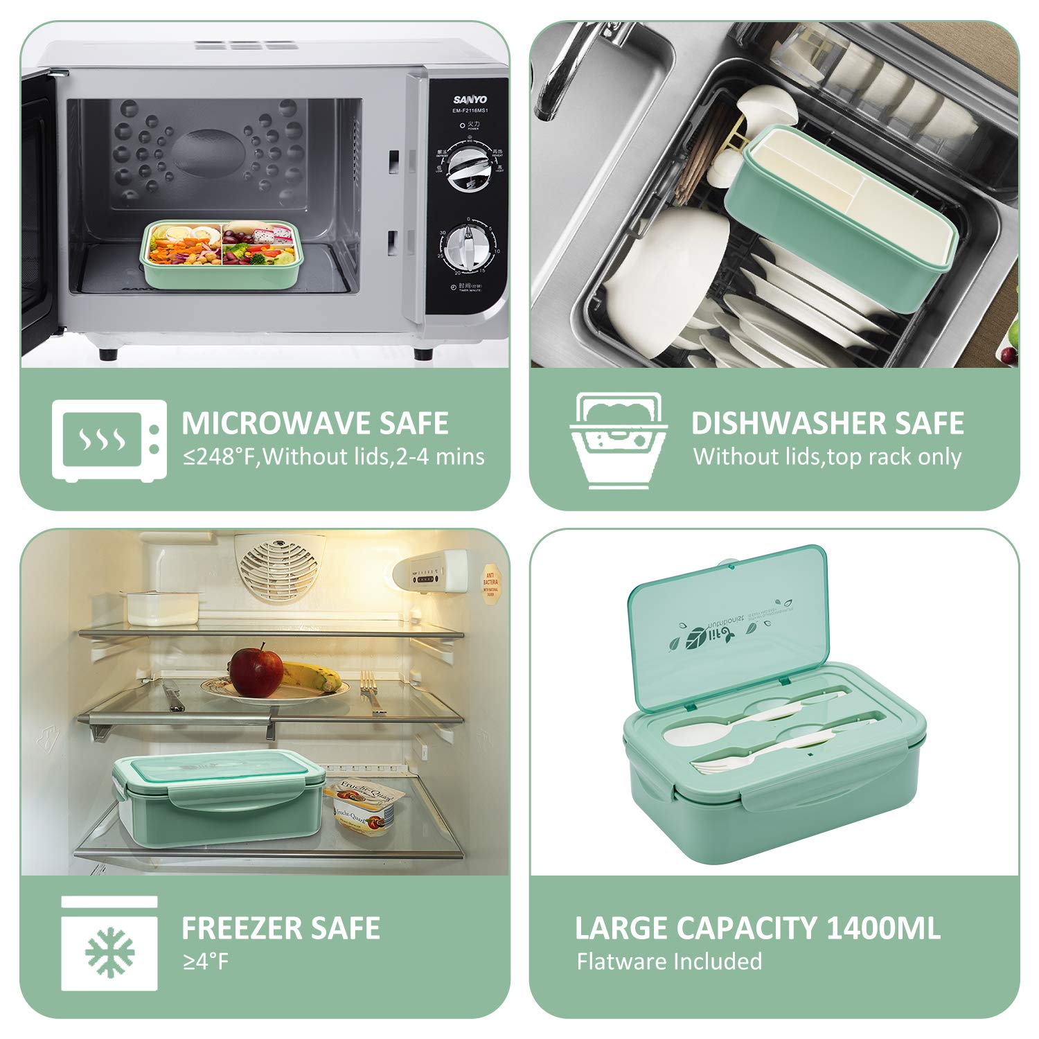 Lovina Bento Boxes For Adults - 1100 Ml Bento Lunch Box For Kids Childrens With Spoon & Fork - Durable Perfect Size For On-The-G