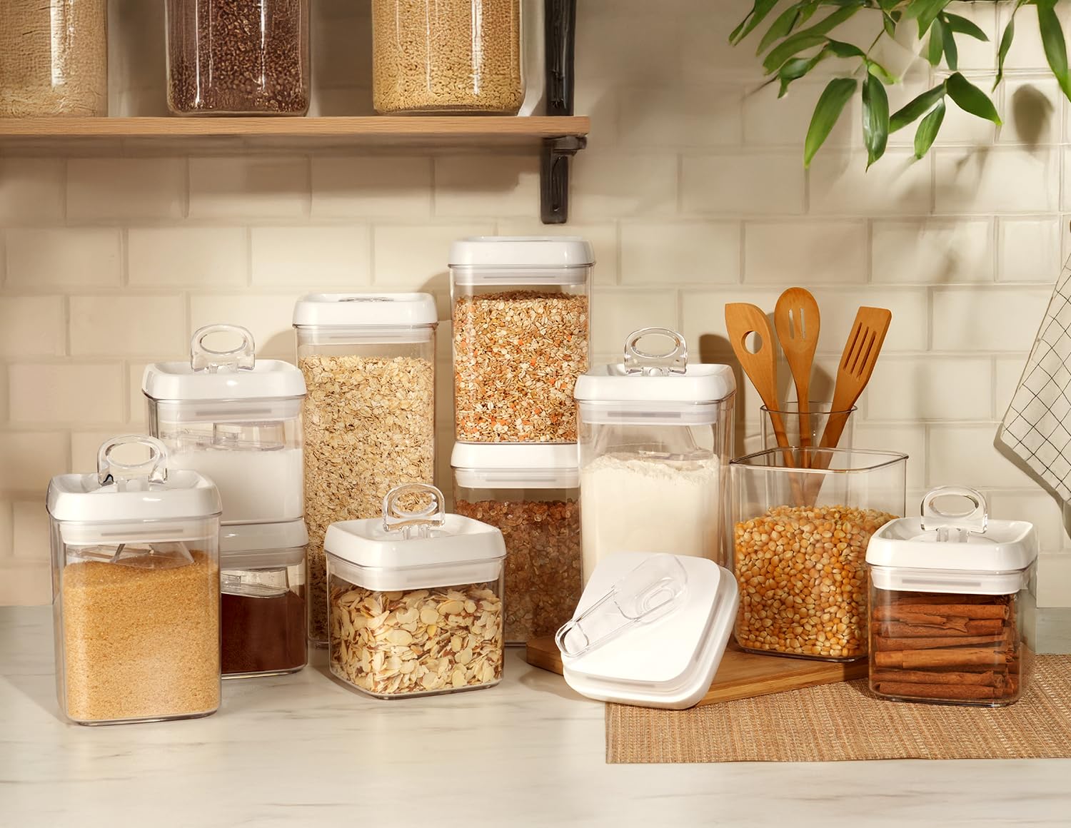 Felli Flip Tite Food Storage Container with Scoop & Lid 5 LARGE Airtight Ring Top, Acrylic Canister for Sugar Flour Baking Powde