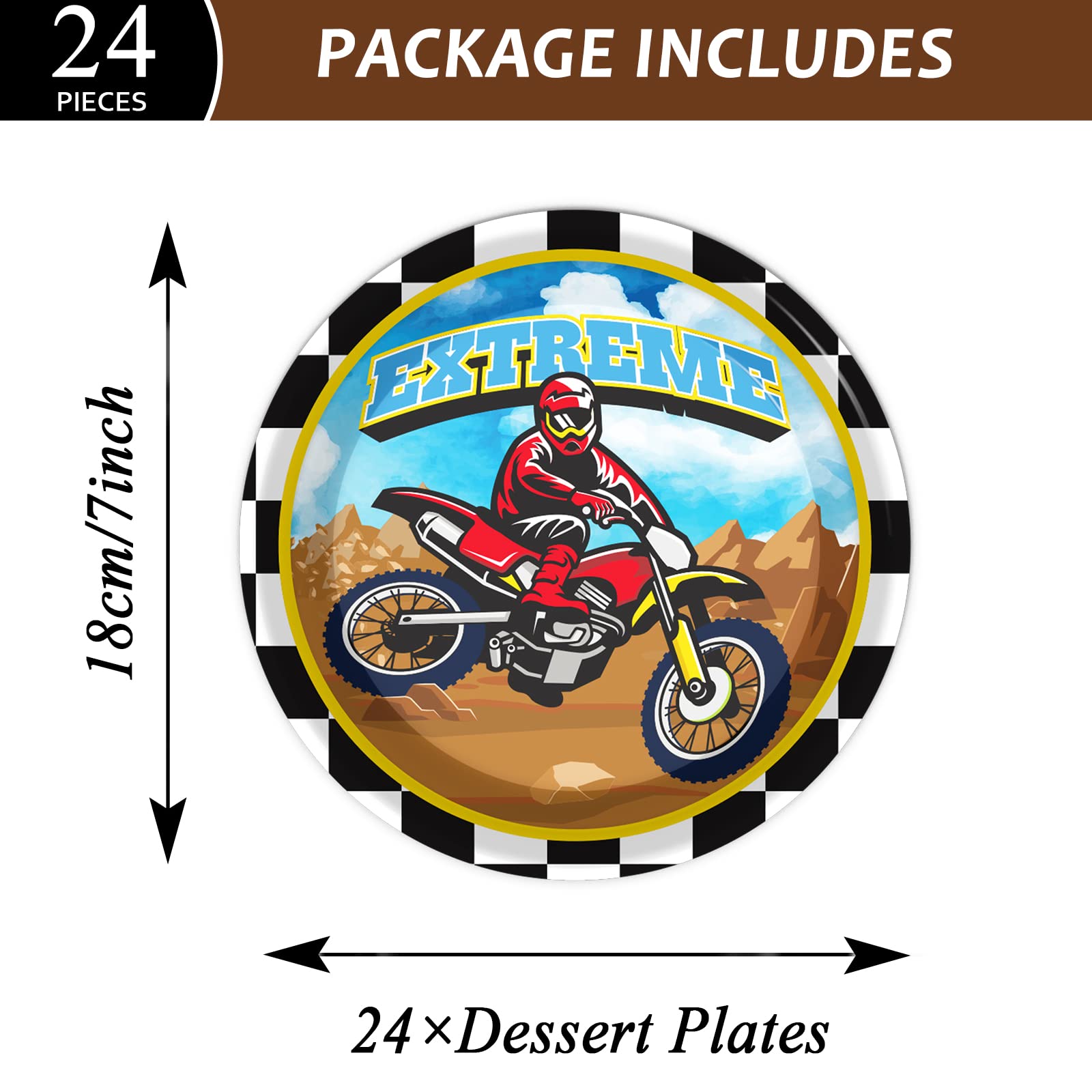 Gisgfim 24 Pcs Dirt Bike Paper Plates 7'' Disposable Dirt Bike Birthday Party Supplies Motorcycle Theme Dessert Plates Decoratio