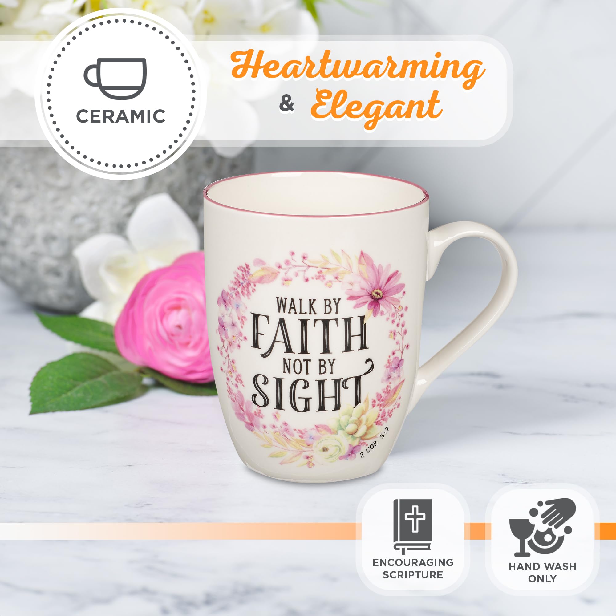 Christian Art Gifts Inspirational Scripture Ceramic Coffee & Tea Mug for Women: Walk by Faith Encouraging Bible Verse Cup, Micro