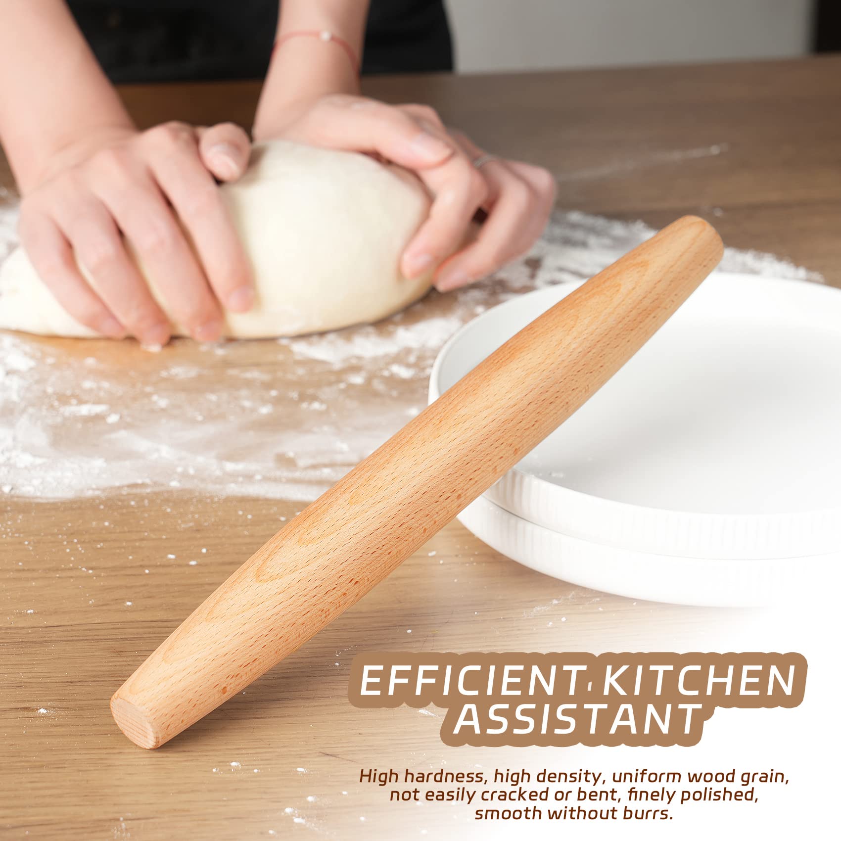 French Rolling Pin For Baking - Tuyotue 11.8 Inches Beech Wood Tapered Rolling Pin Dough Roller For Pizza Dough, Pie Crust Cooki