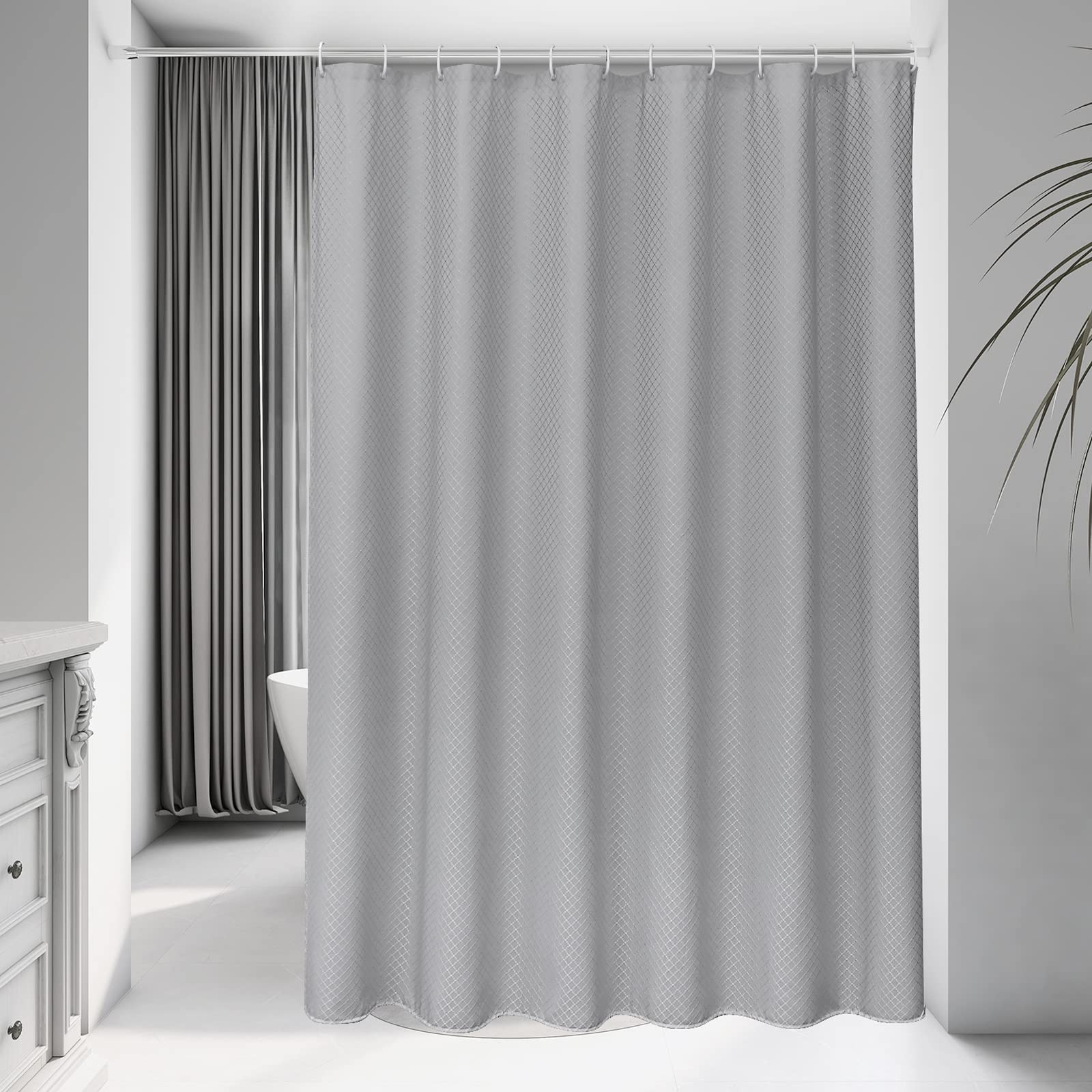 Beneyhome Extra Long White Shower Curtain 80 Inches Tall  180GSM Heavy Duty Washable Waffle Polyester Fabric Bathroom Curtains with Hooks  Hotel Luxury Spa  Wrinkle Free  Water-Repellent 72x80 Length