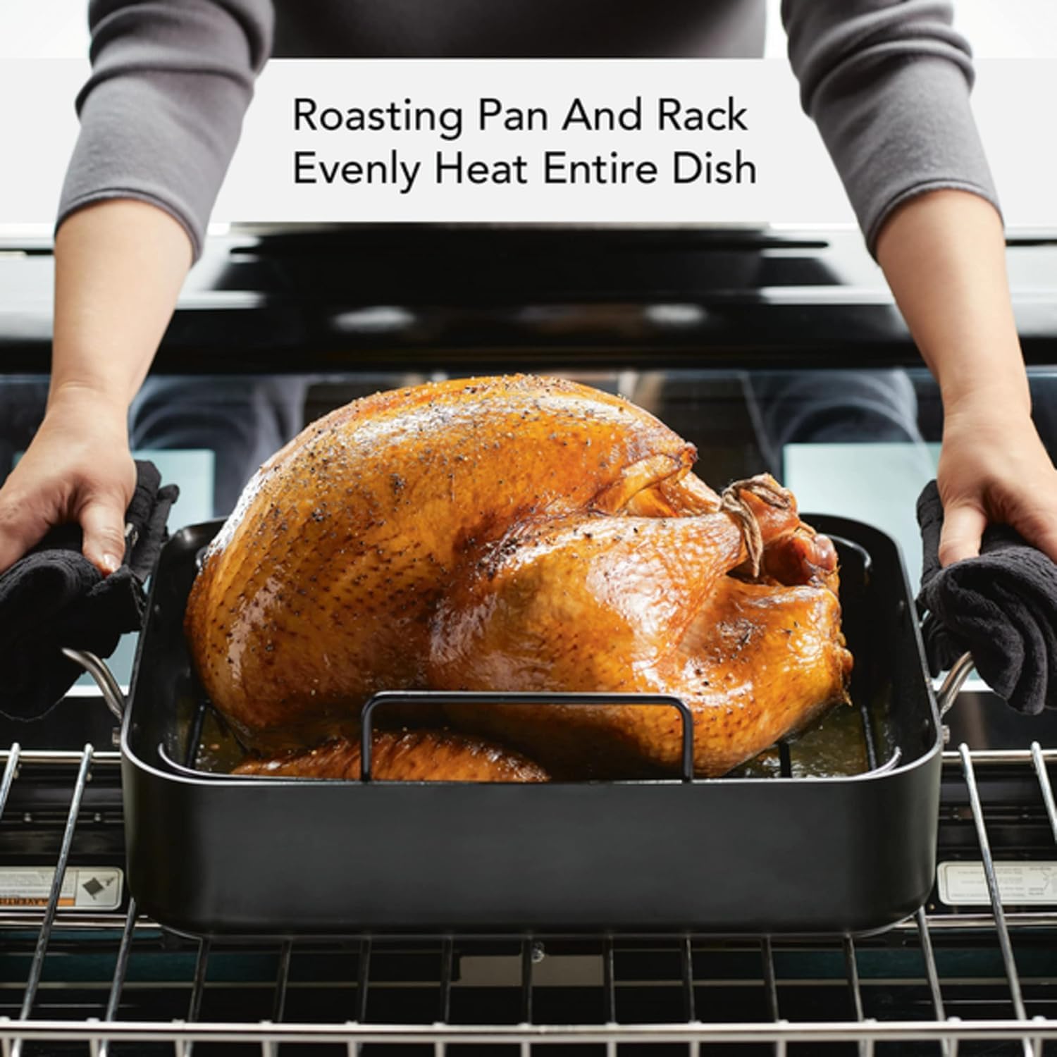 Kitchenaid Hard Anodized Roasting Pan/Roaster With Removable Rack, 13 Inch X 15.75 Inch, Matte Black