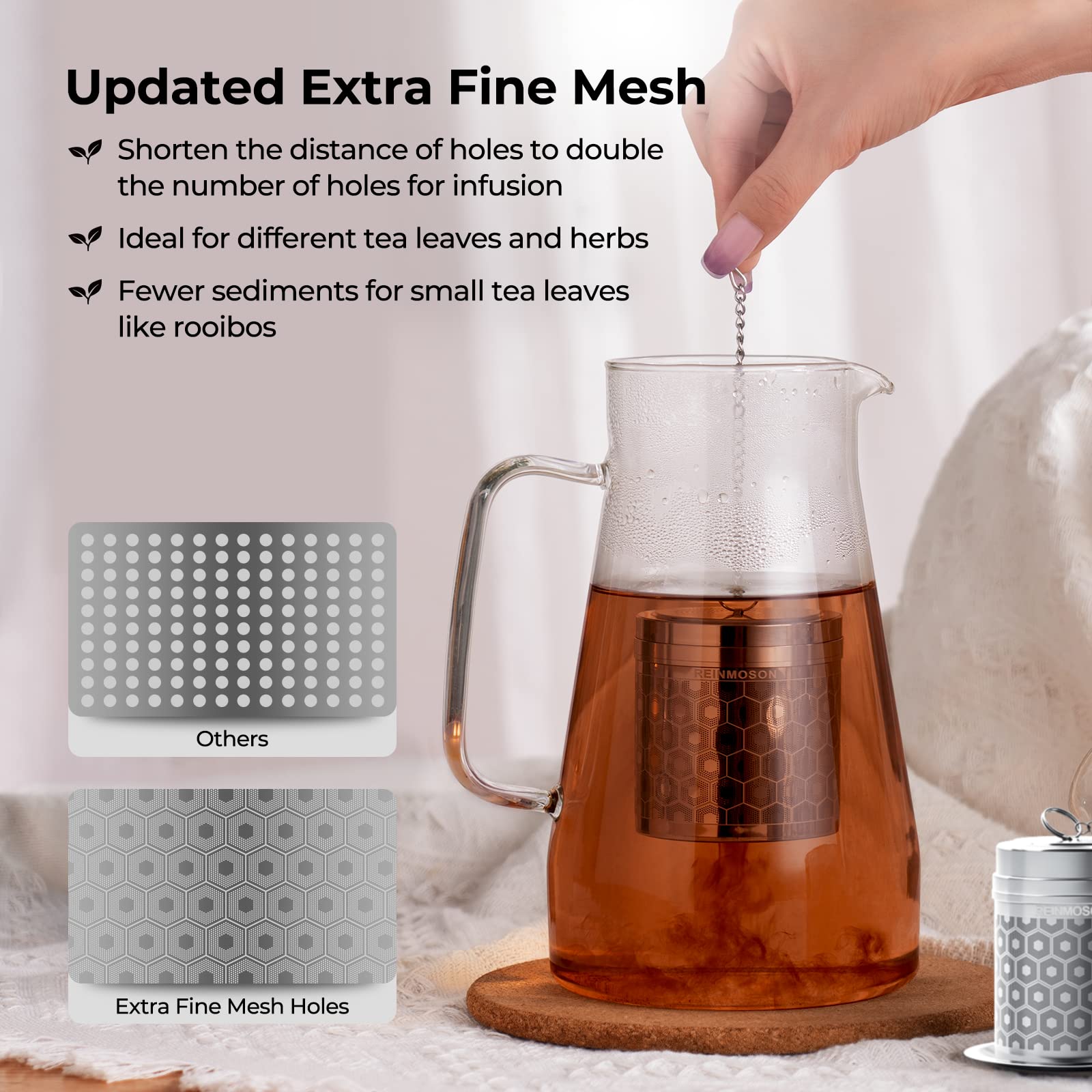 2 Pack Reinmoson Large Tea Infuser For Loose Tea & Spice Infuser For Cooking, Extra Fine Mesh Large Tea Strainers For Loose Tea,