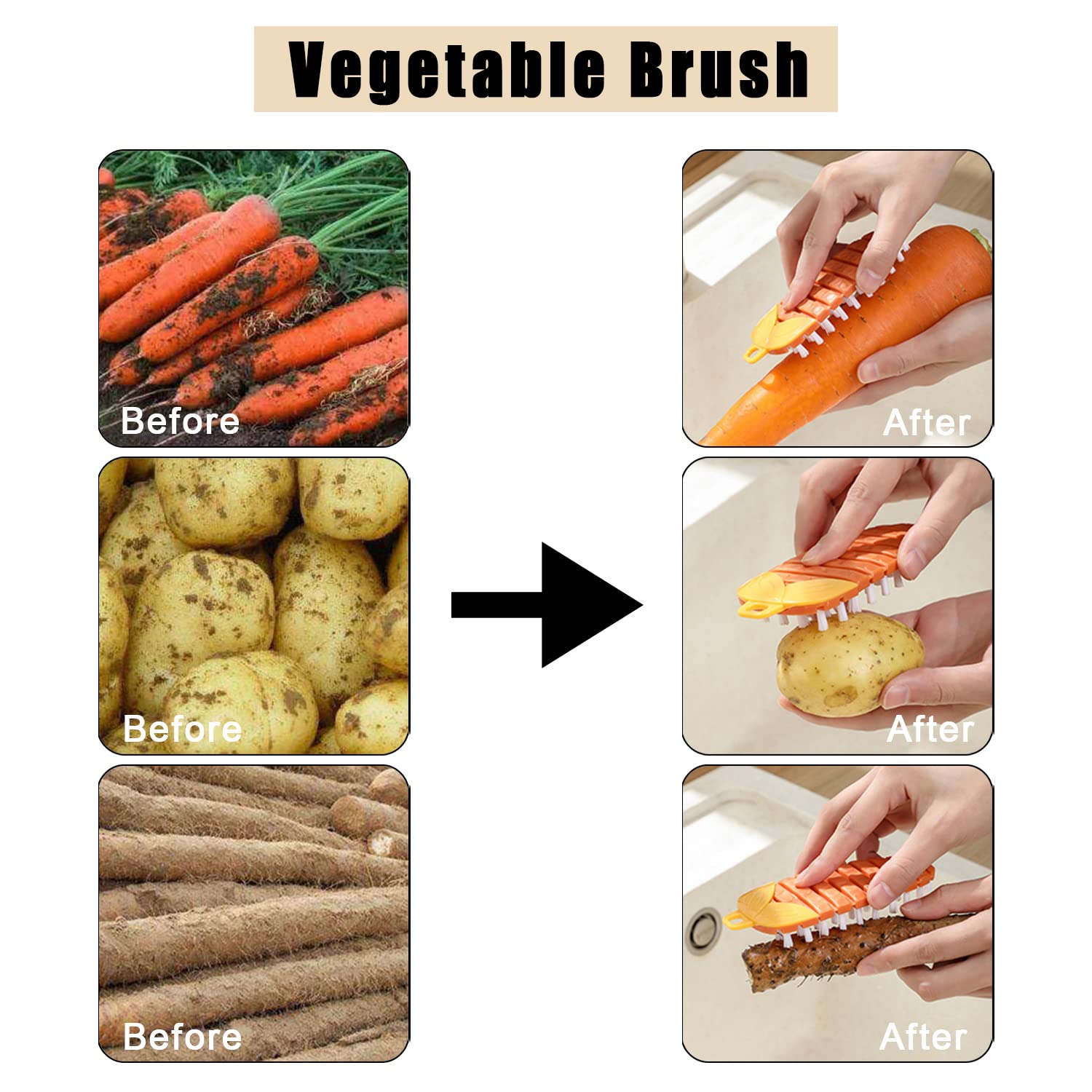 2 Pcs Vegetable Brush,Multiple Segments Are Bendable Fruit Vegetable Cleaning Brush For All Kinds Fruits Vegetables(Orange)