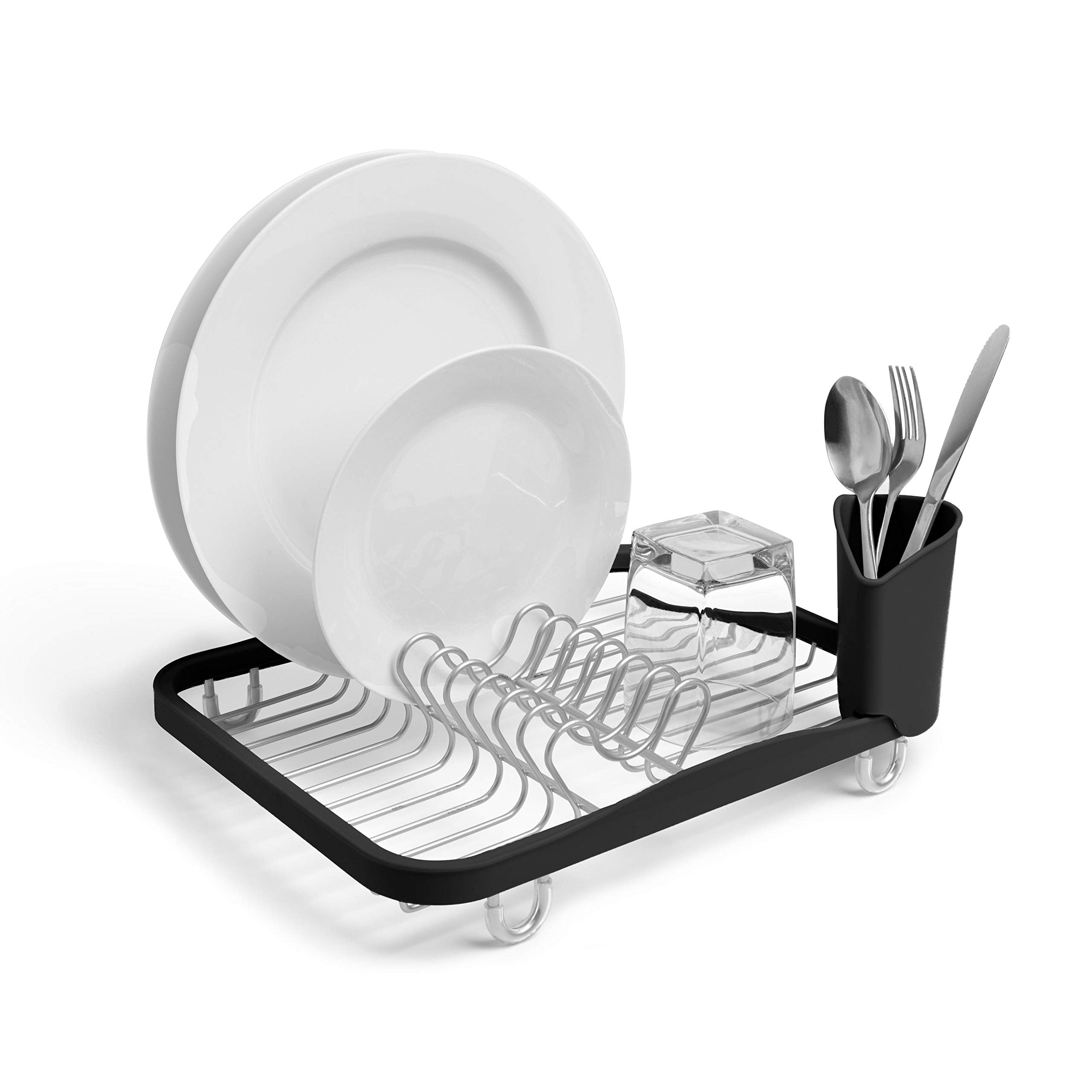 Umbra Sinkin Dish Drying Rack - Drainer Caddy With Removable Cutlery Holder - Use In Sink Or On Counter, Standard, Black/Nickel
