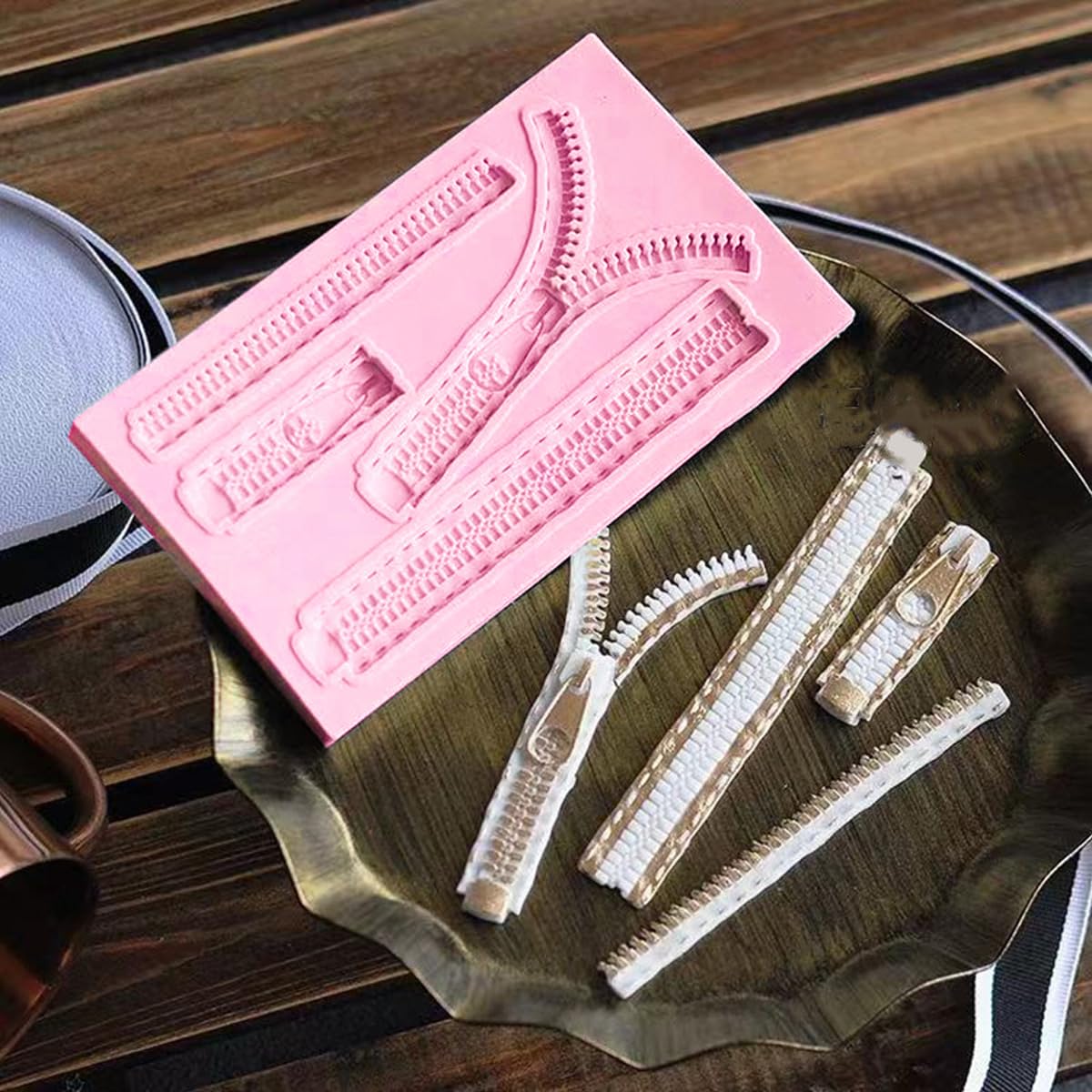 Kuuguu 3 Pcs Zipper Chain Silicone Mold For Diy Cake Cupcake Topper Fondant Chocolate Clay Mould Purse Bag Mold